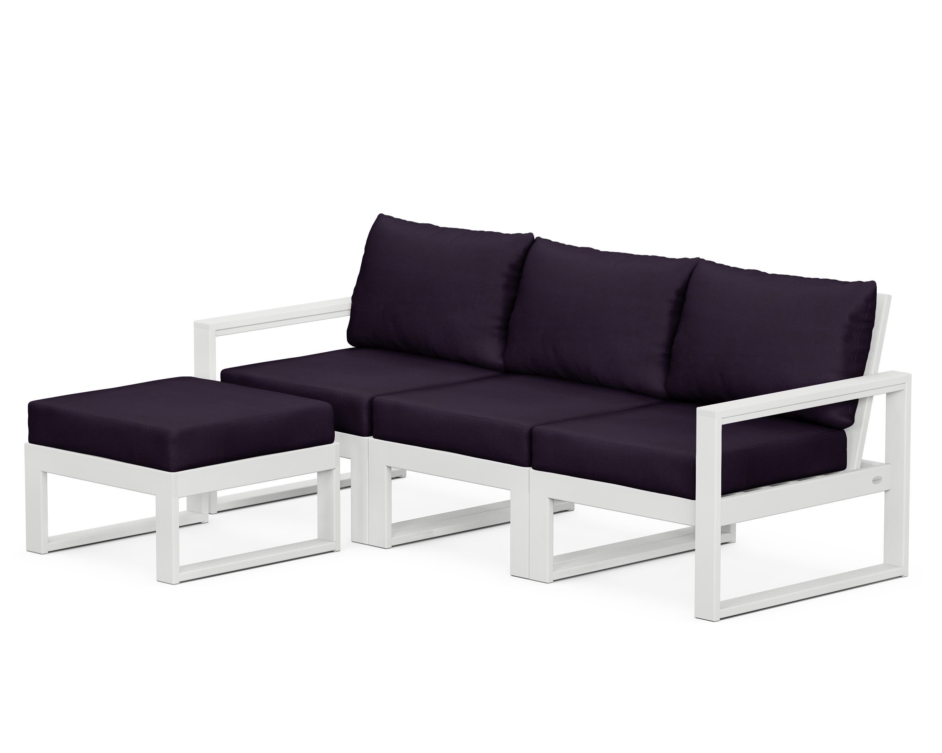 EDGE 4-Piece Modular Deep Seating Set with Ottoman in White / Navy Linen