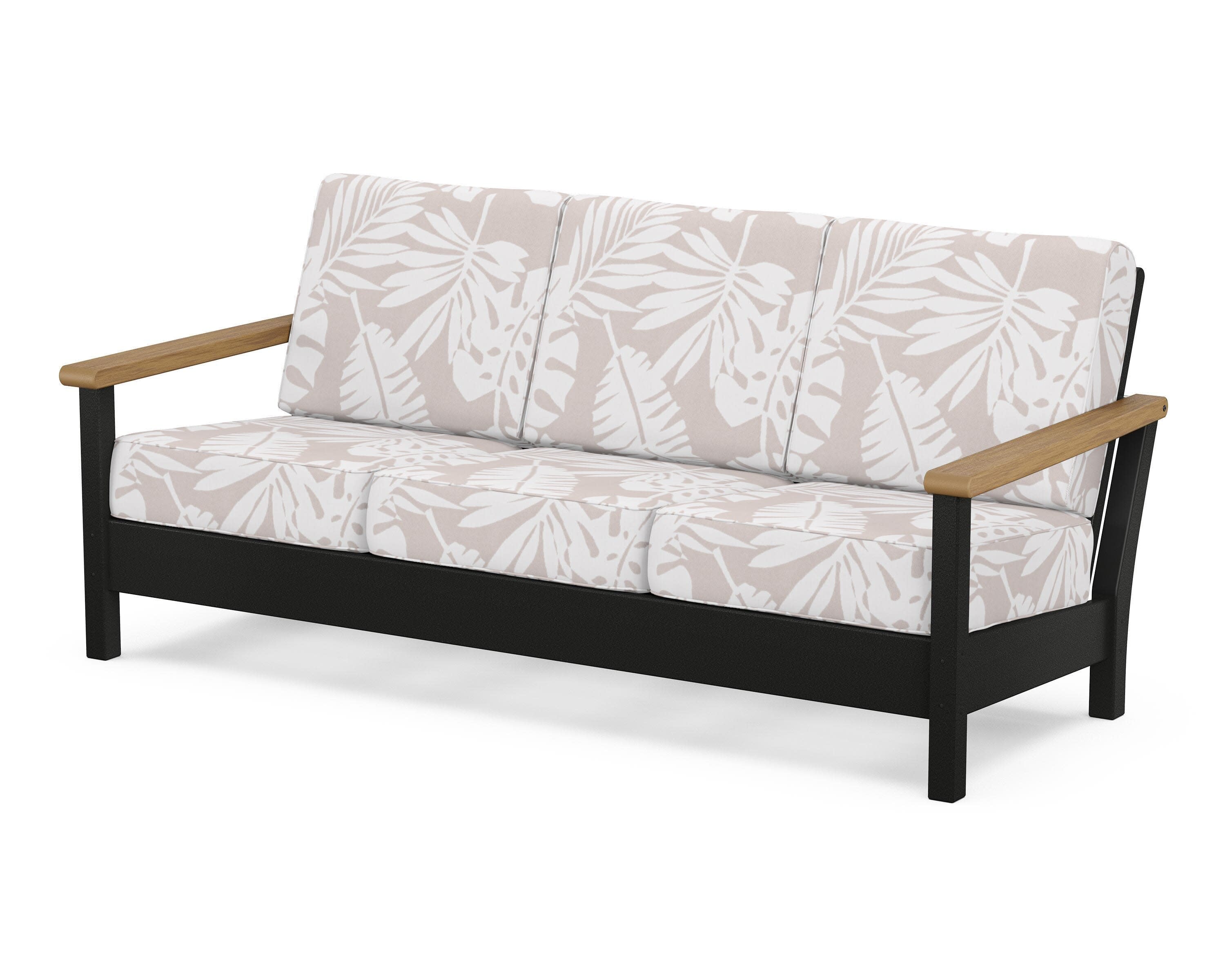 Harbour Deep Seating Sofa in Black / Natural / Leaf Dune Burlap