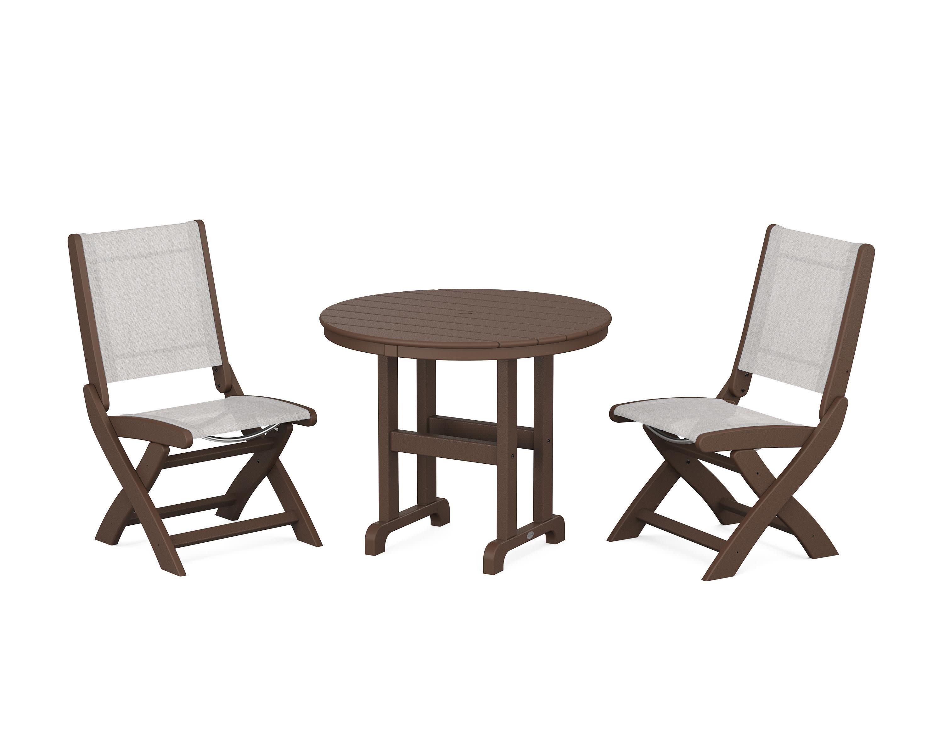Coastal Folding Side Chair 3-Piece Round Dining Set in Mahogany / Parchment Sling