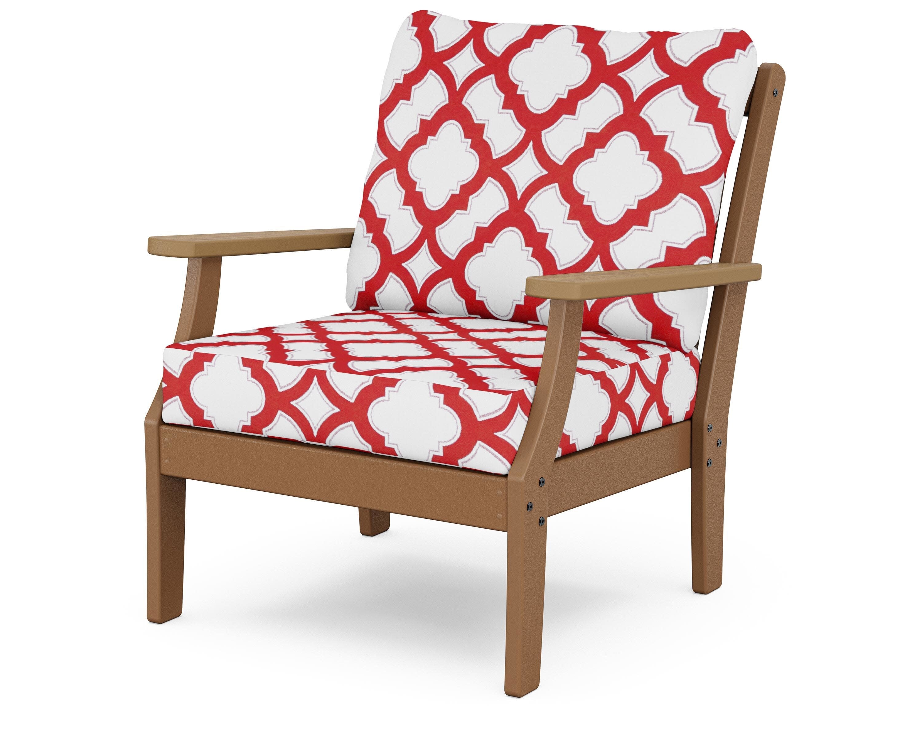 Braxton Deep Seating Chair in Teak / Natural / Trellis Crimson