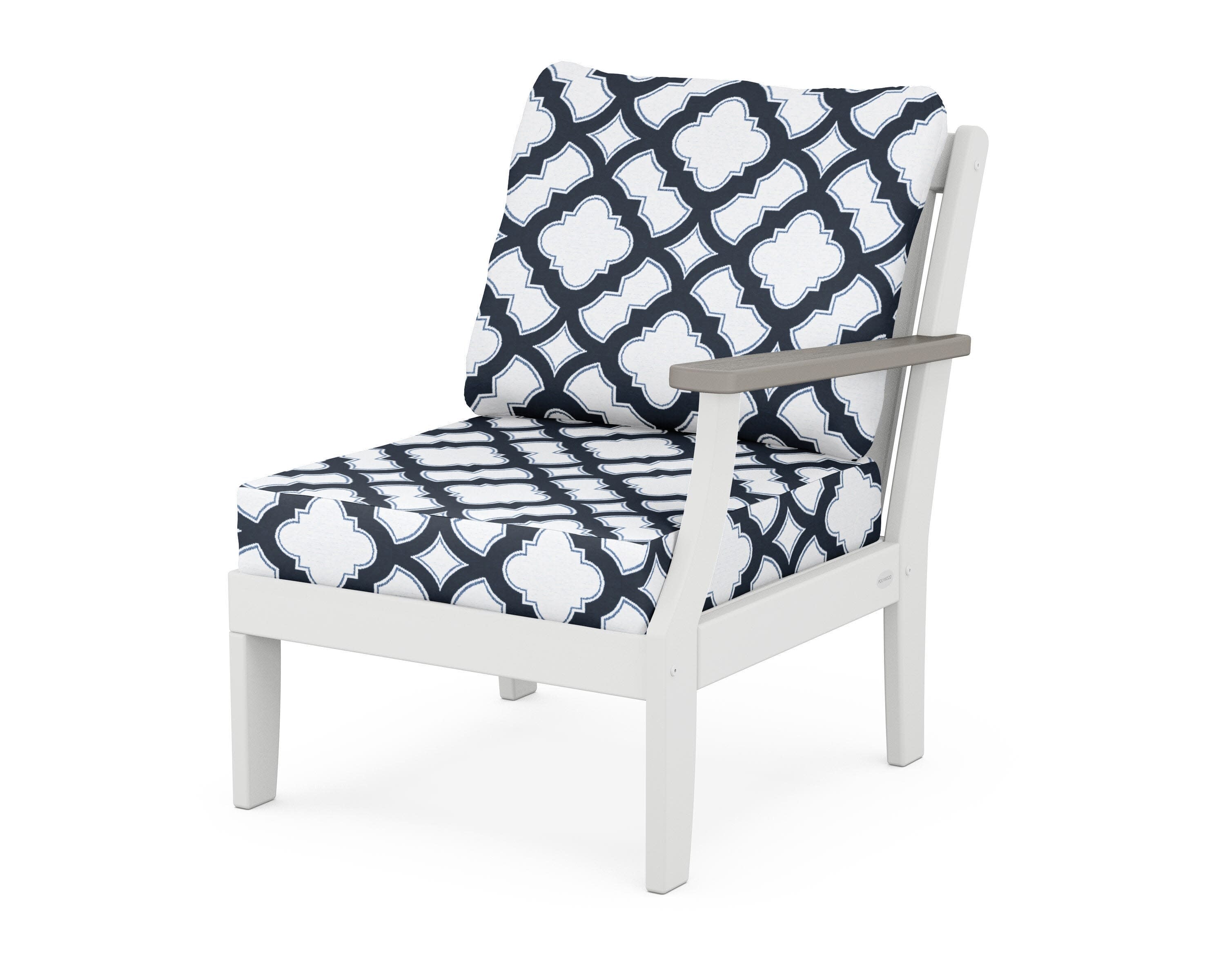 Braxton Modular Right Arm Chair in White / Driftwood / Trellis Marine Indigo