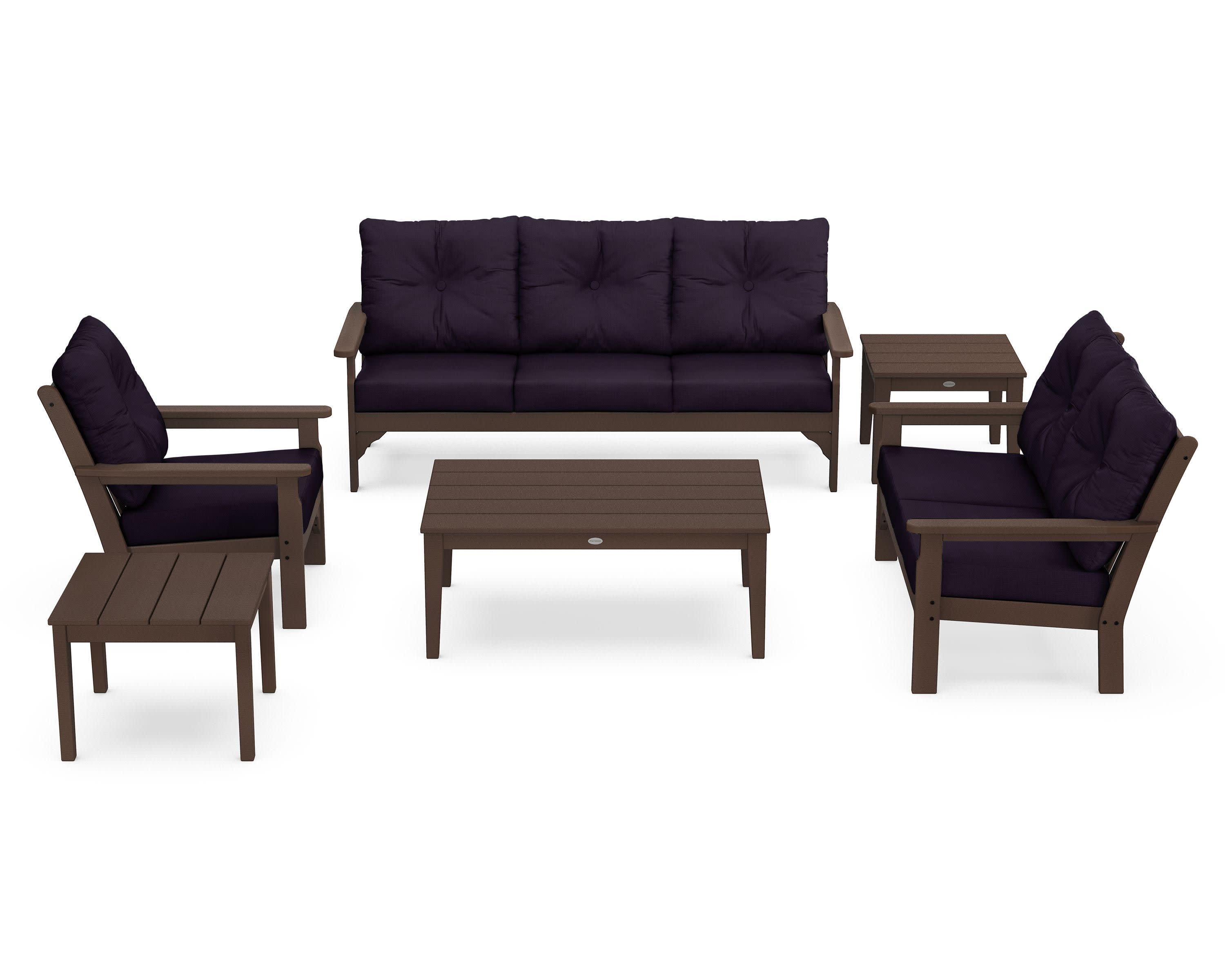Vineyard 6-Piece Deep Seating Set in Mahogany / Navy Linen