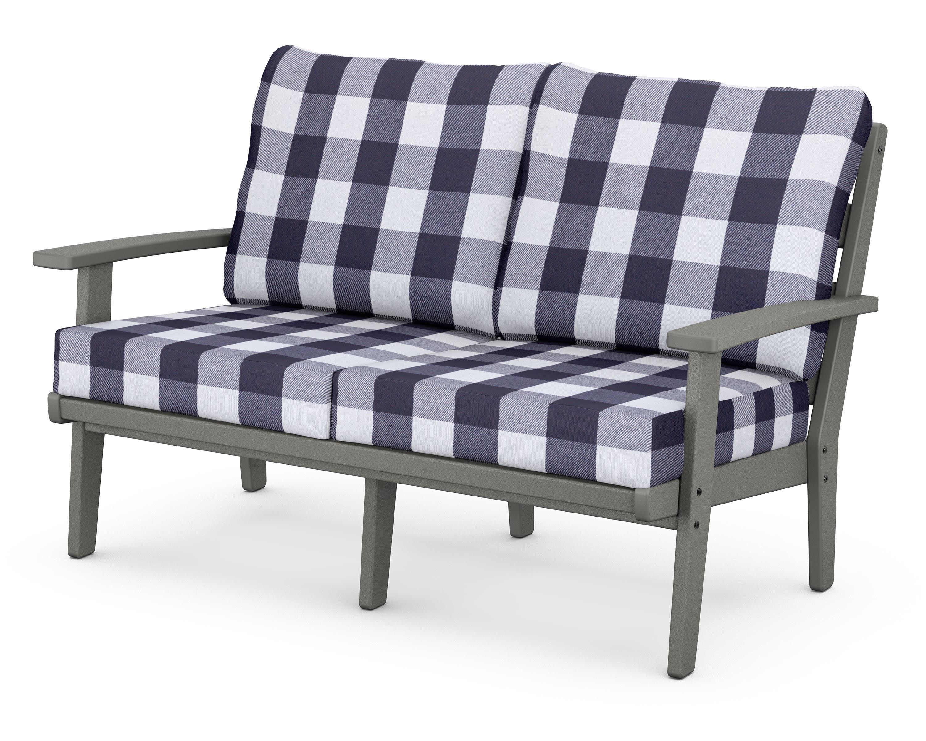 Grant Park Deep Seating Loveseat in Slate Grey / Buffalo Plaid Navy