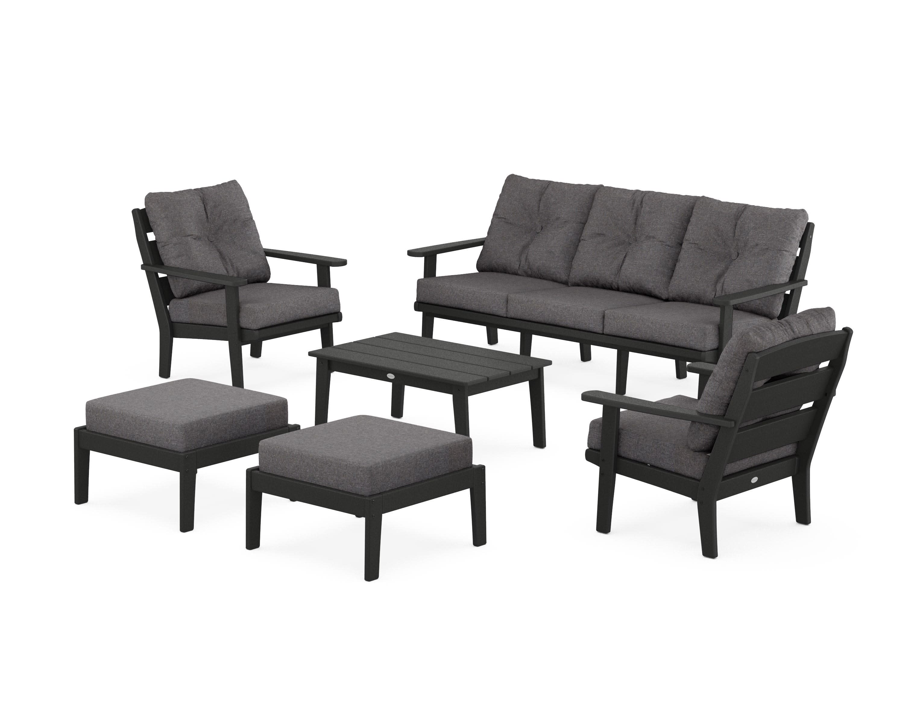 Lakeside 6-Piece Lounge Sofa Set in Black / Ash Charcoal