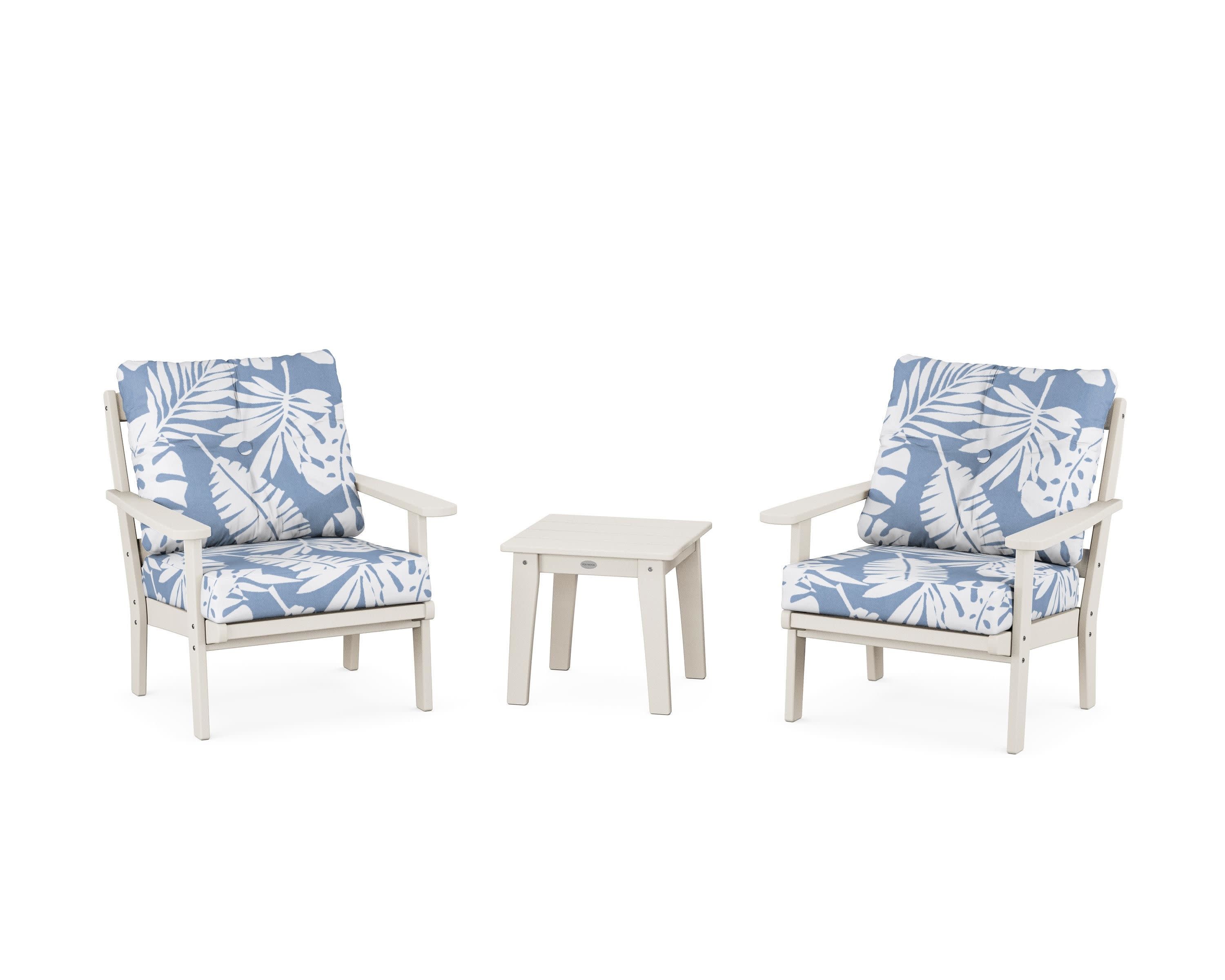Mission 3-Piece Deep Seating Set in Sand / Leaf Sky Blue