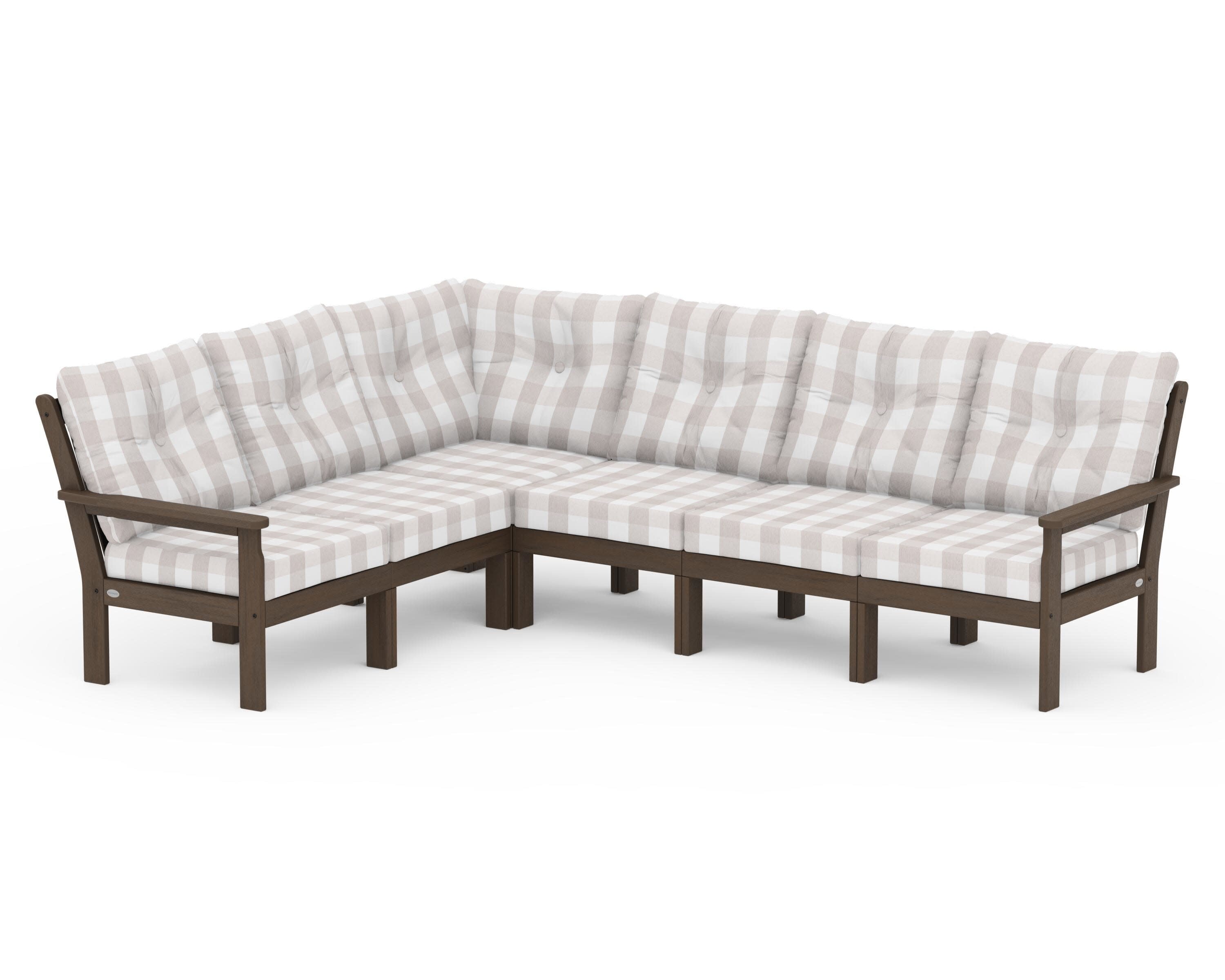 Vineyard 6-Piece Sectional in Kona / Buffalo Plaid Dune Burlap