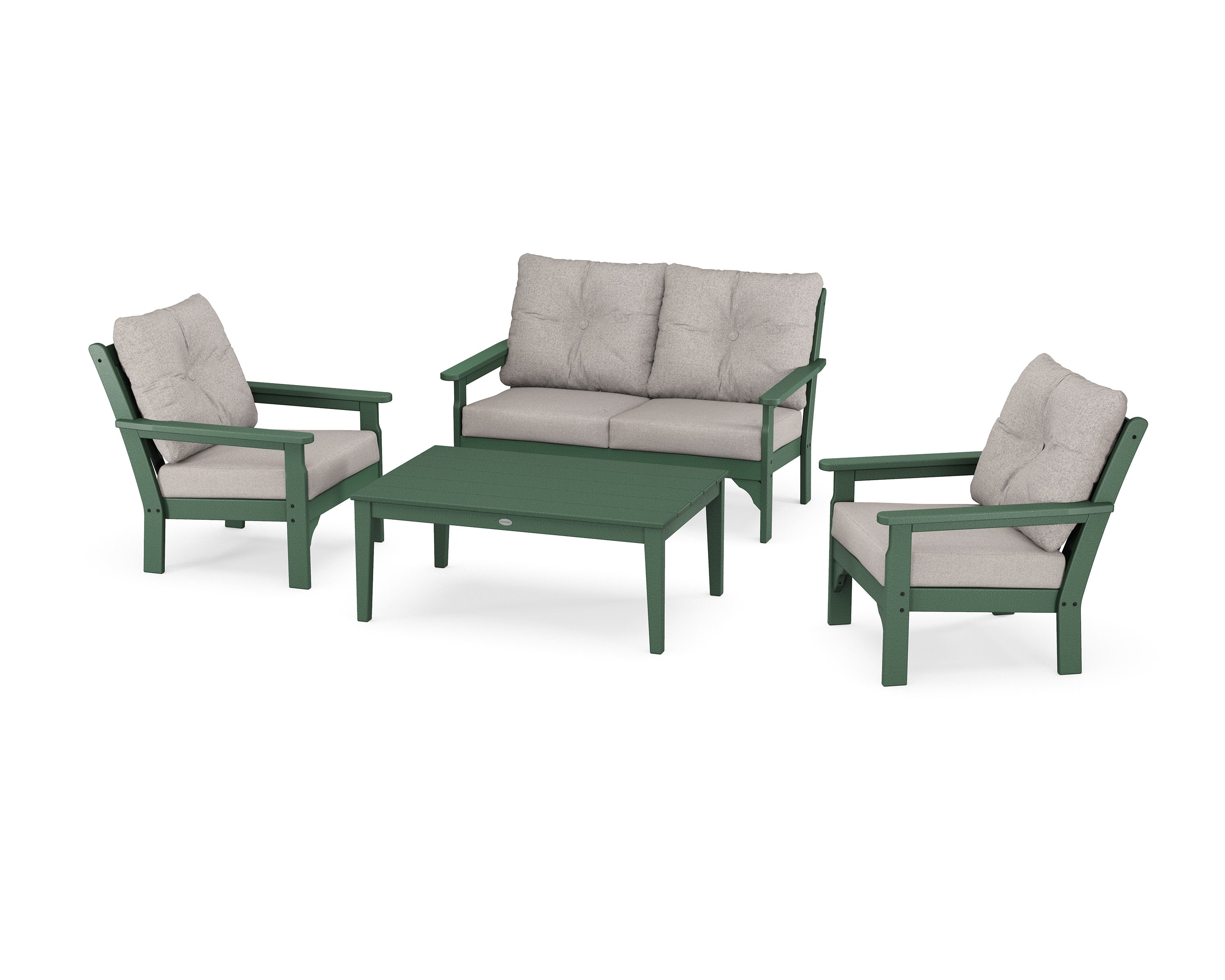 Vineyard 4-Piece Deep Seating Set in Green / Weathered Tweed