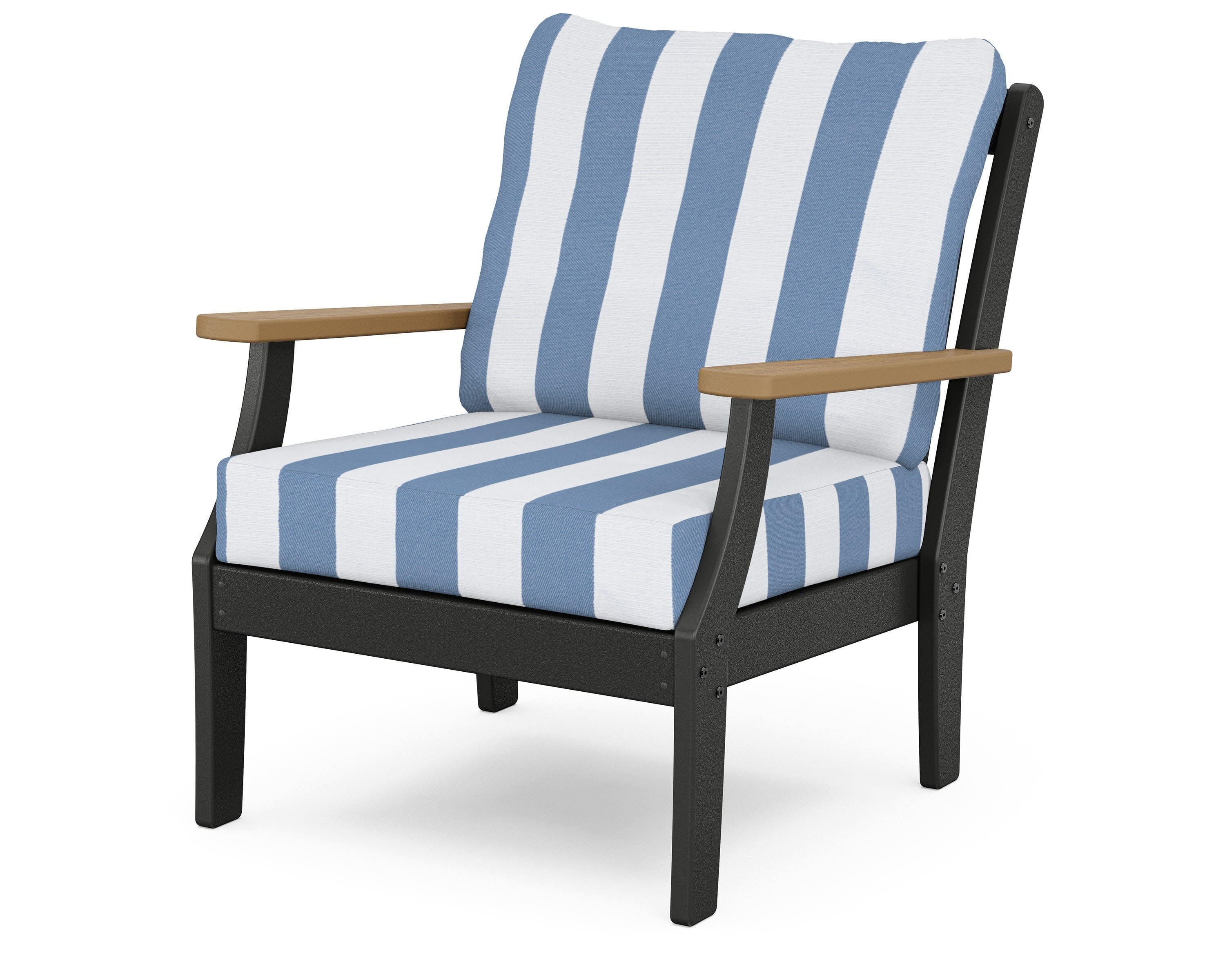 Braxton Deep Seating Chair in Black / Natural / Cabana Stripe Sky Blue