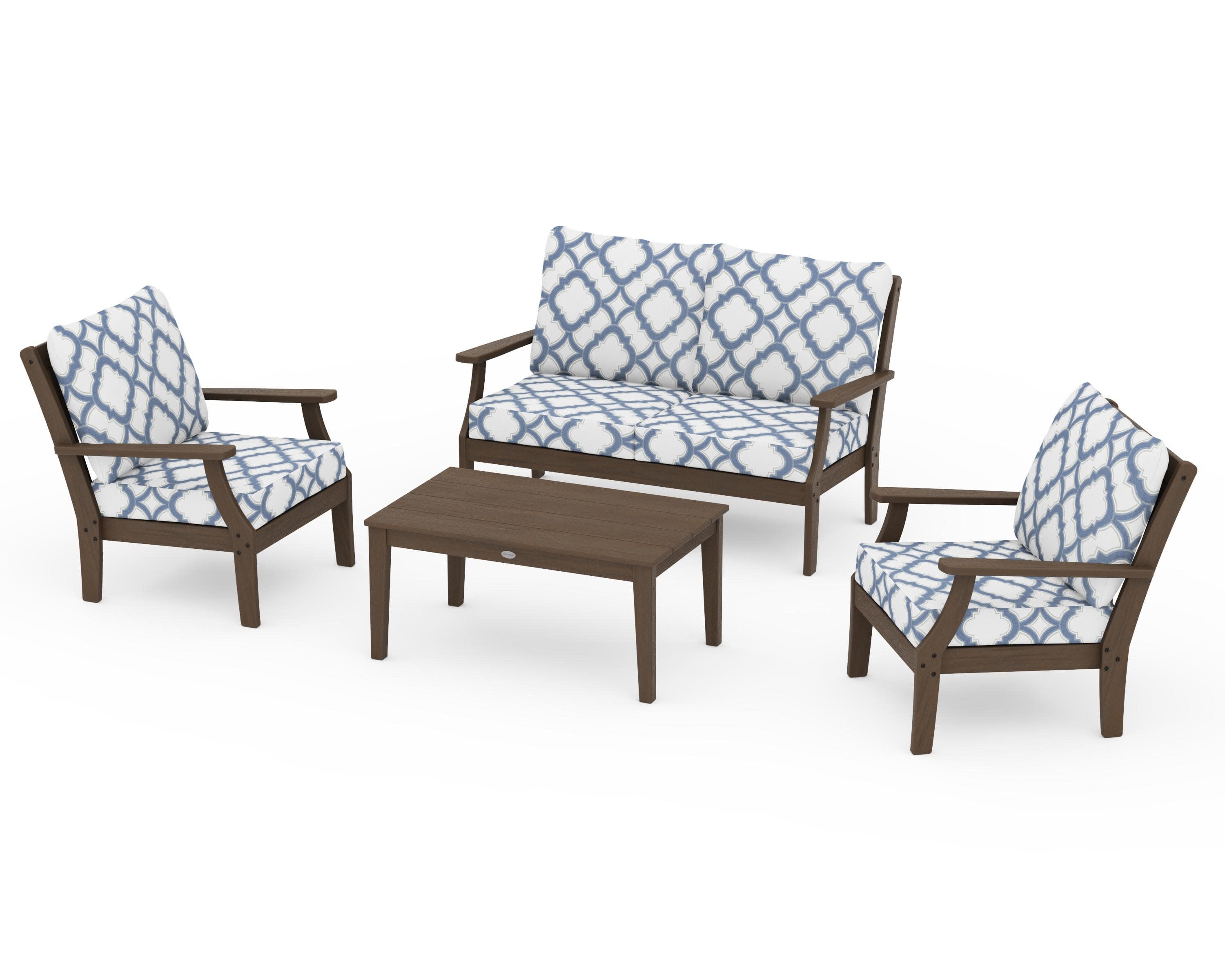 Braxton 4-Piece Deep Seating Chair Set in Kona / Trellis Sky Blue
