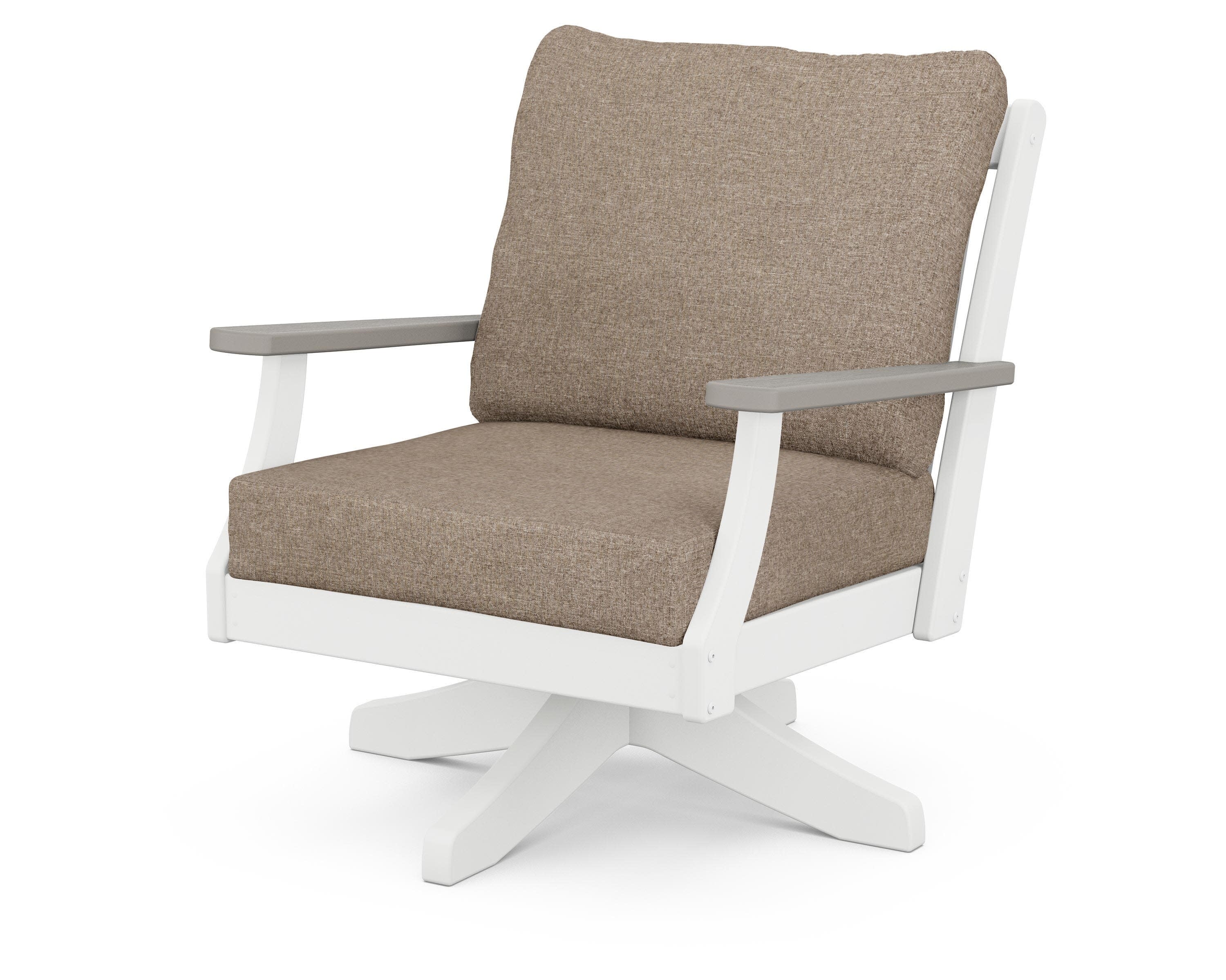 Braxton Deep Seating Swivel Chair in White / Driftwood / Spiced Burlap
