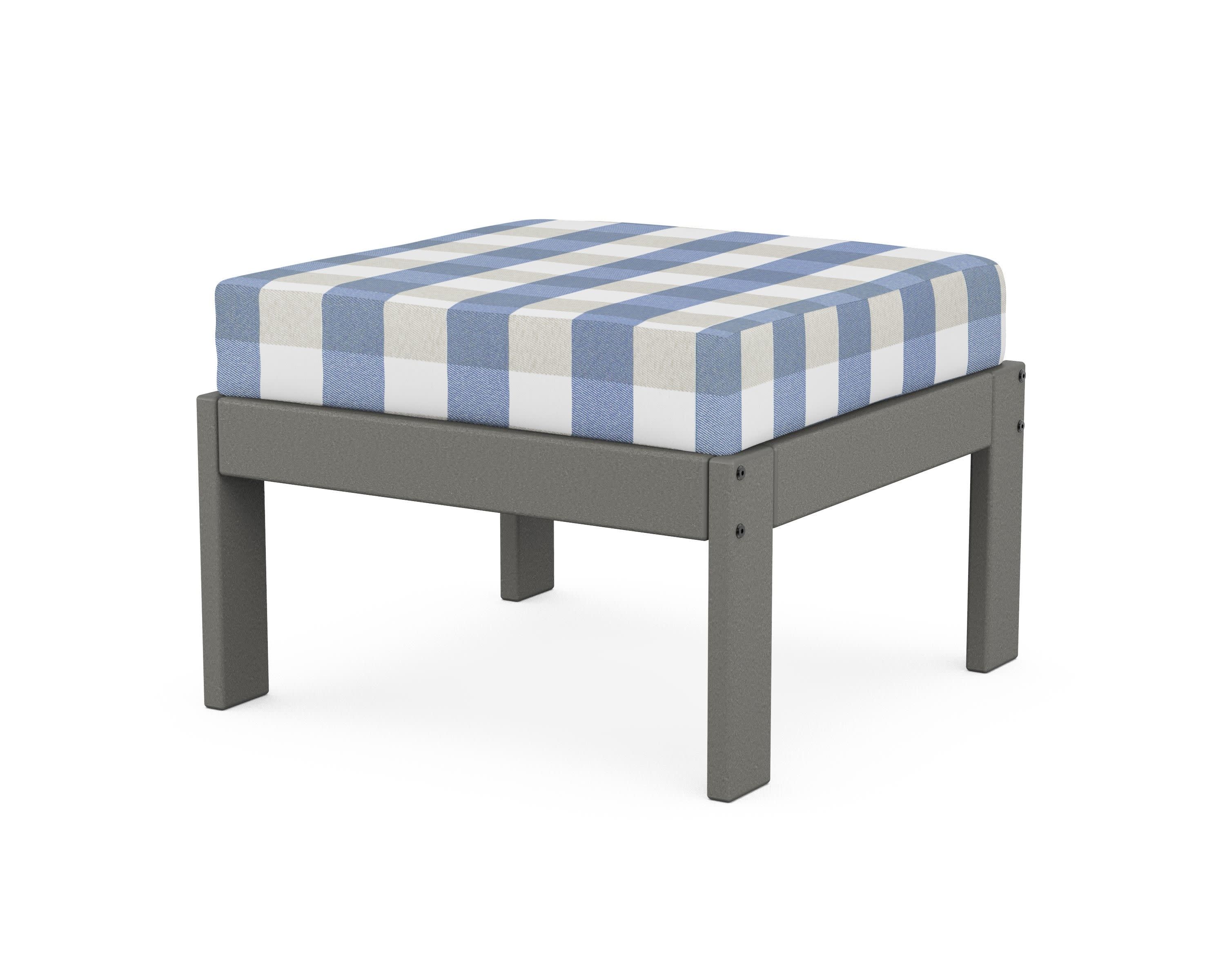Vineyard Modular Ottoman in Slate Grey / Buffalo Plaid Sky Blue