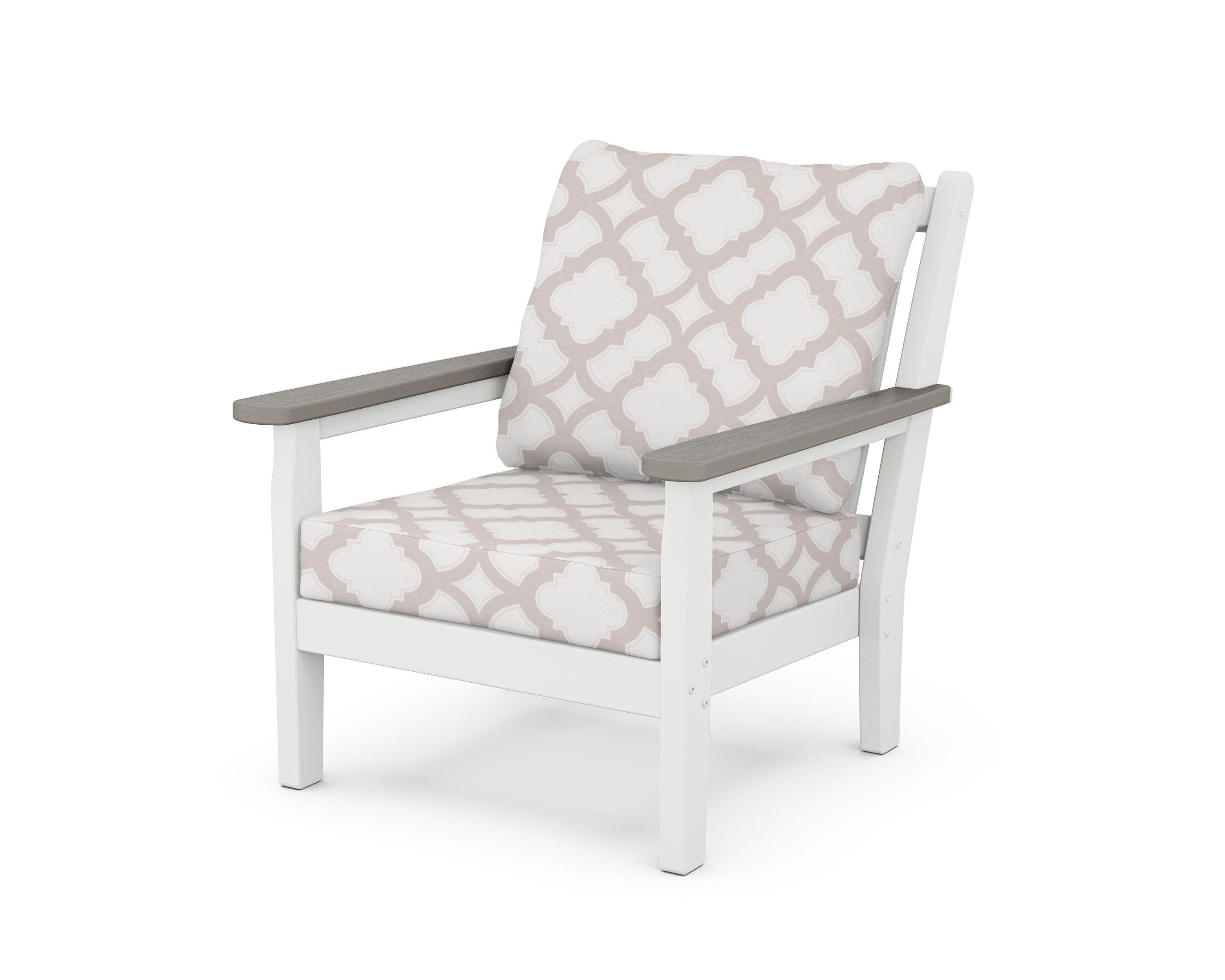 Chippendale Deep Seating Chair in White / Driftwood / Trellis Dune Burlap