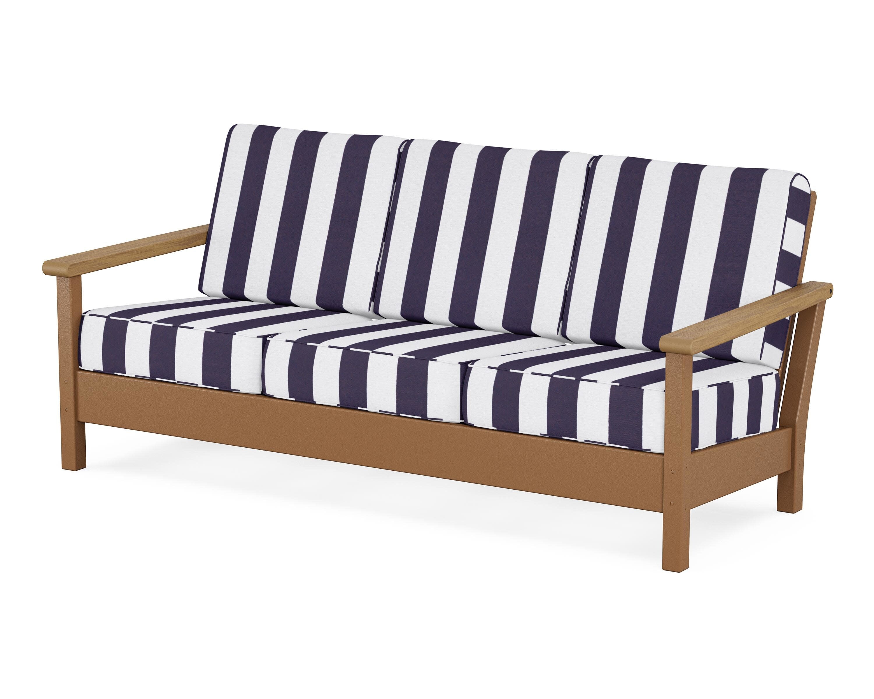 Harbour Deep Seating Sofa in Teak / Natural / Cabana Stripe Navy