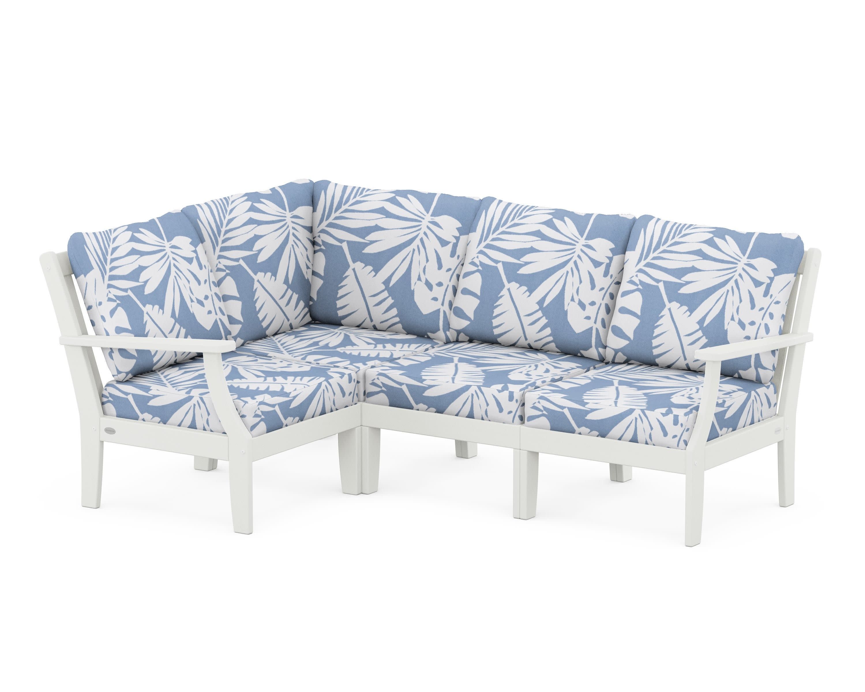 Braxton Modular 4-Piece Deep Seating Set in Vintage White / Leaf Sky Blue