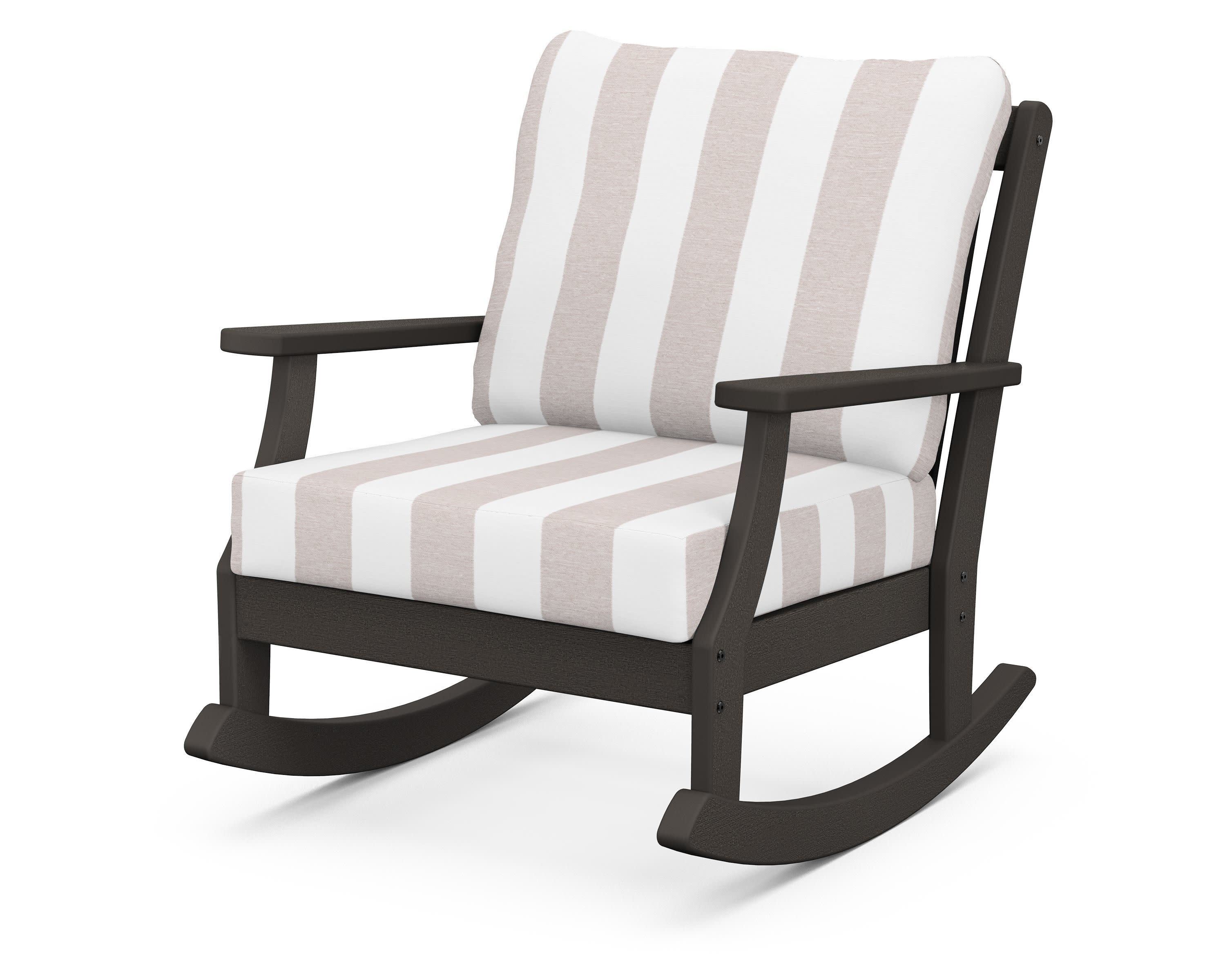 Braxton Deep Seating Rocking Chair in Vintage Coffee / Cabana Stripe Dune Burlap