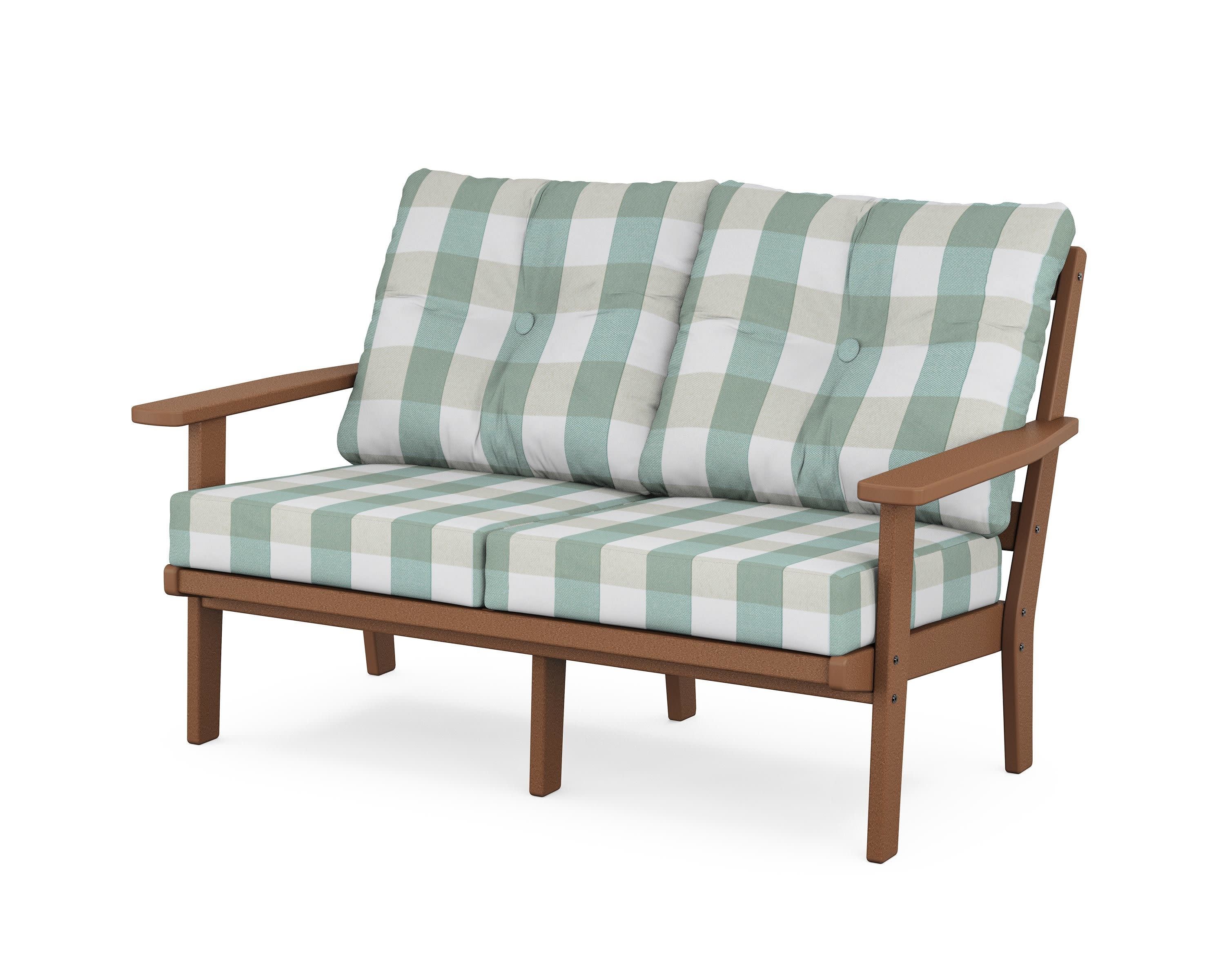 Oxford Deep SeatingLoveseat in Teak / Buffalo Plaid Glacier Spa