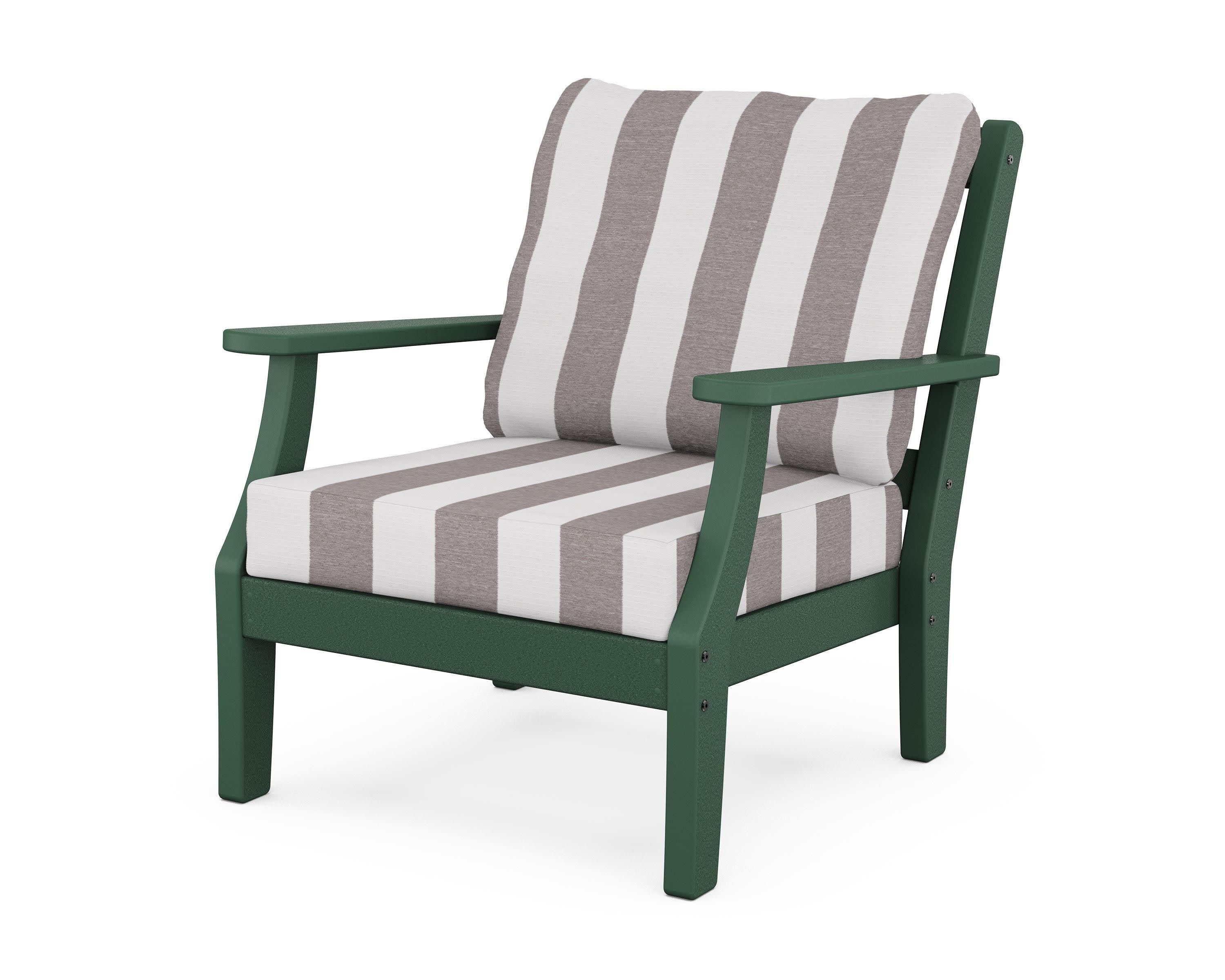 Chinoiserie Deep Seating Chair in Green / Cabana Stripe Grey Mist
