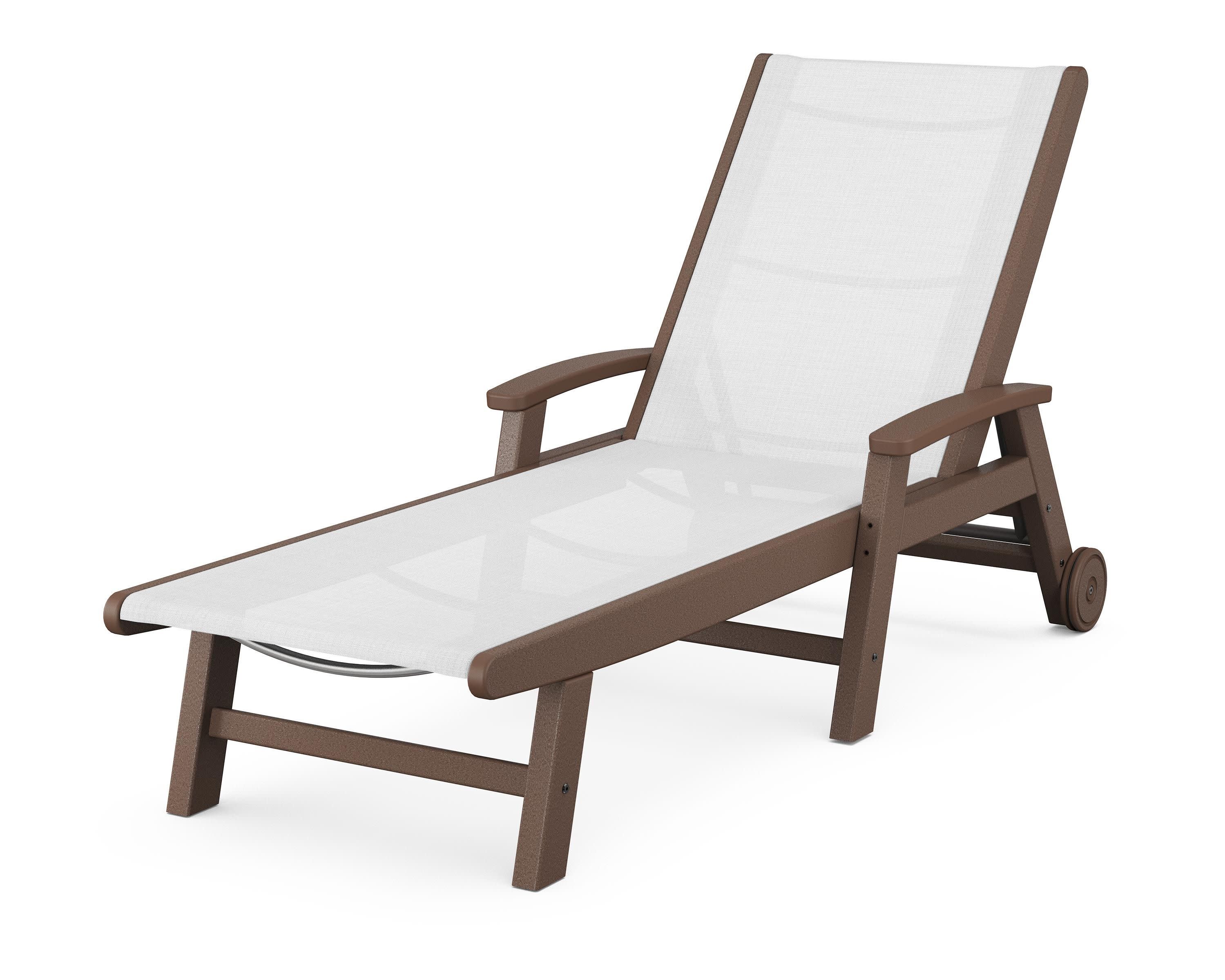 Coastal Chaise with Wheels in Mahogany / White Sling
