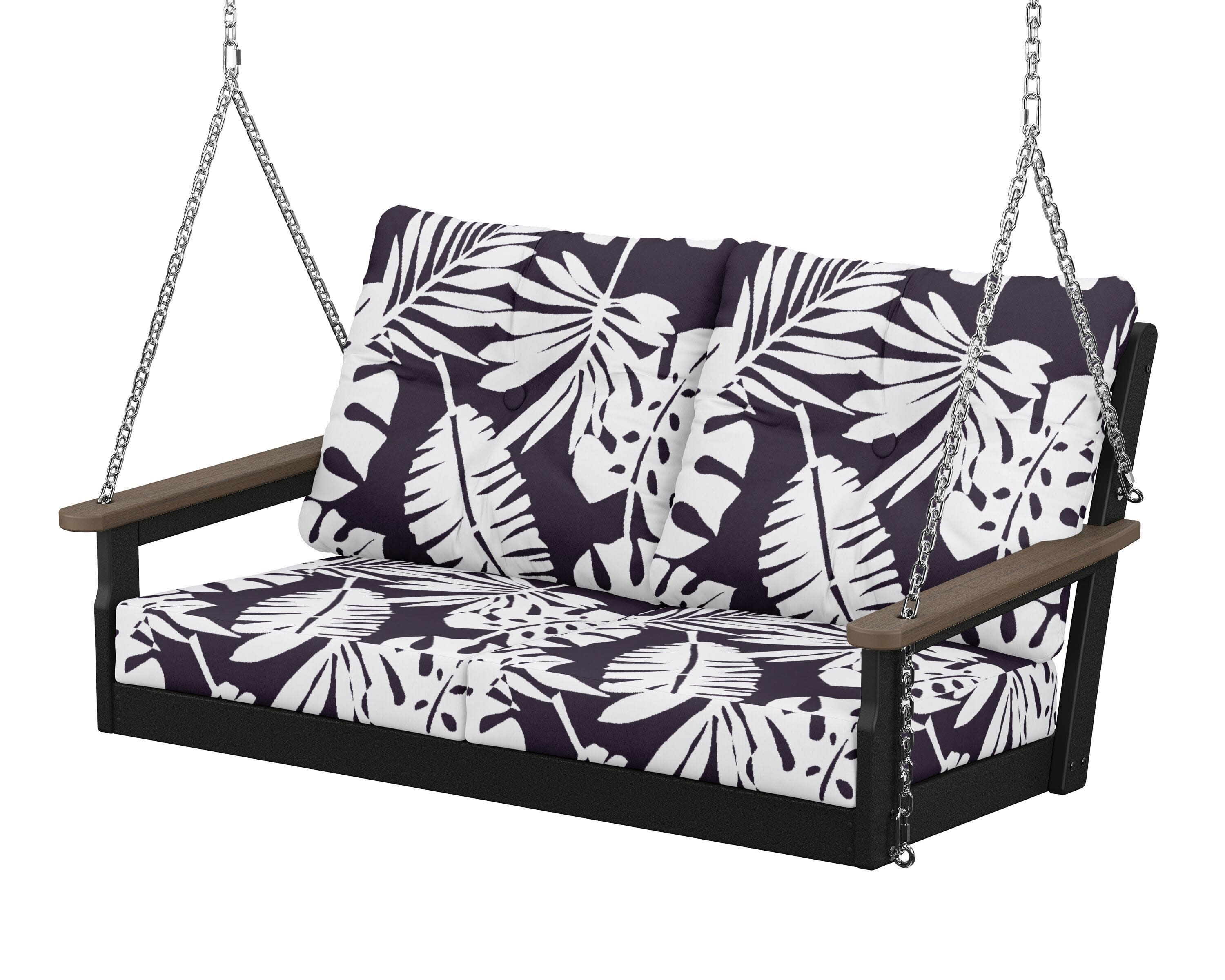 Vineyard Deep Seating Swing in Black / Kona / Leaf Navy