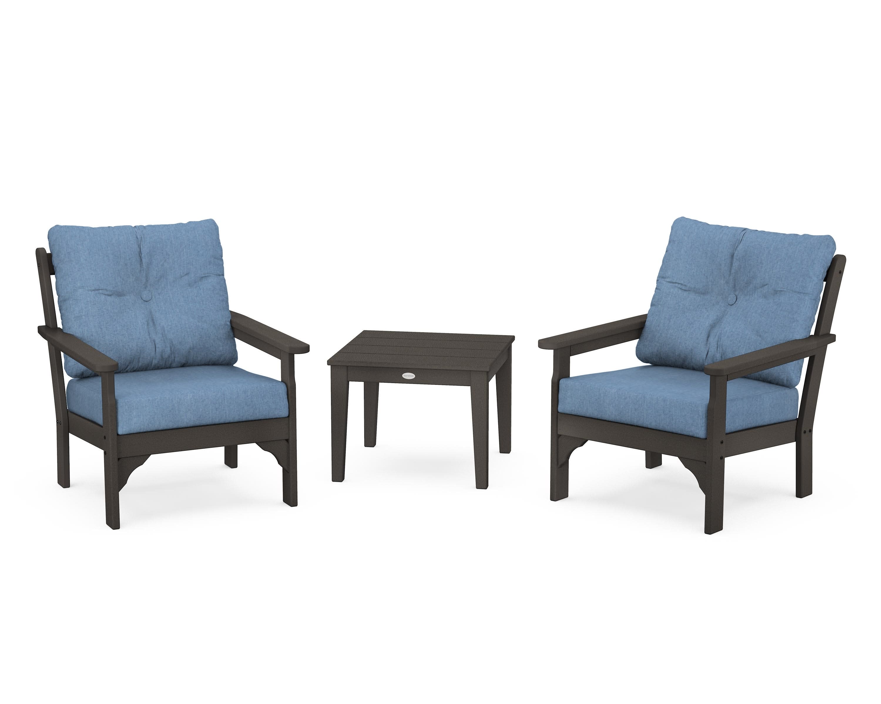 Vineyard 3-Piece Deep Seating Set in Vintage Coffee / Sky Blue