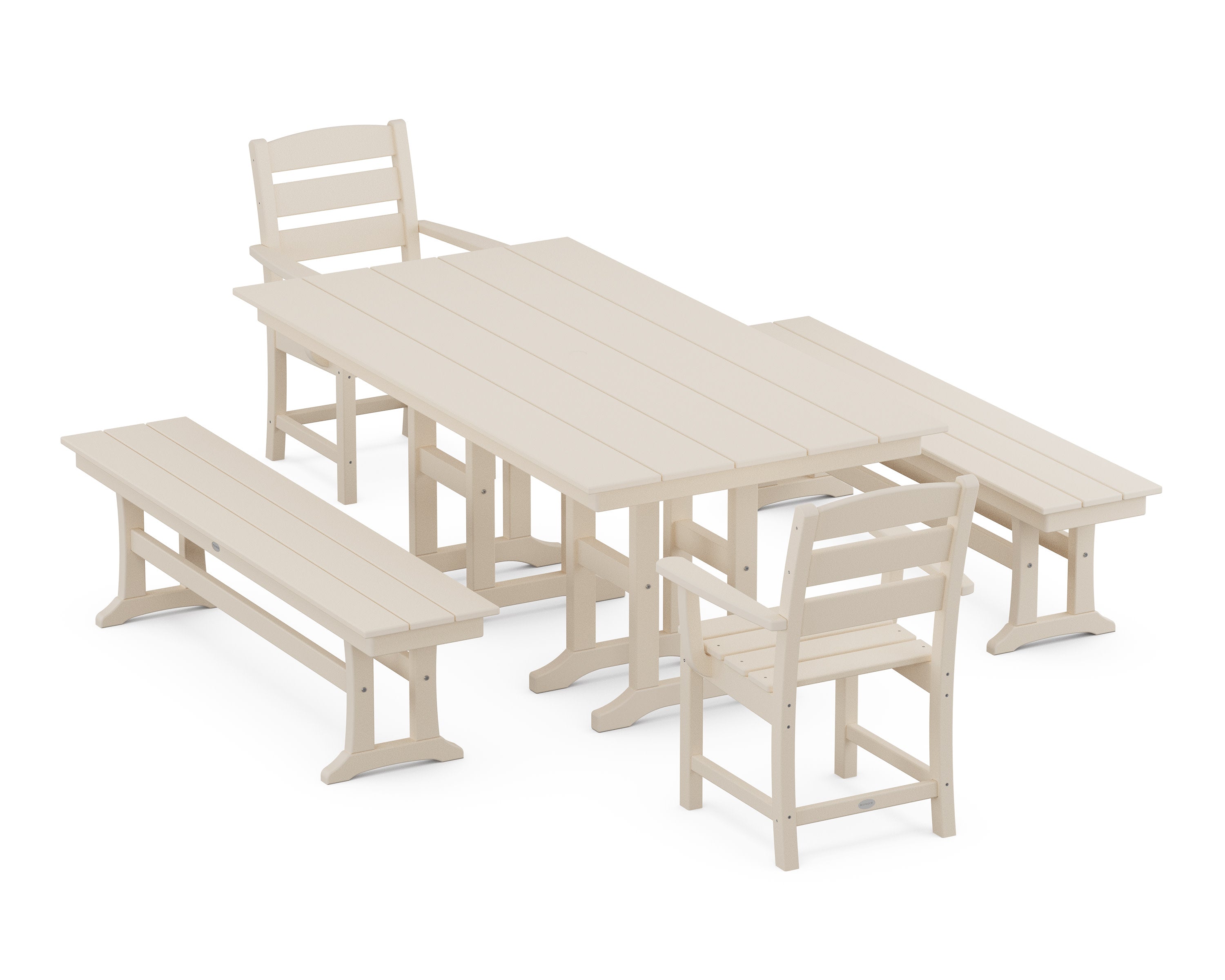 Lakeside 5-Piece Farmhouse Dining Set with Benches in Sand