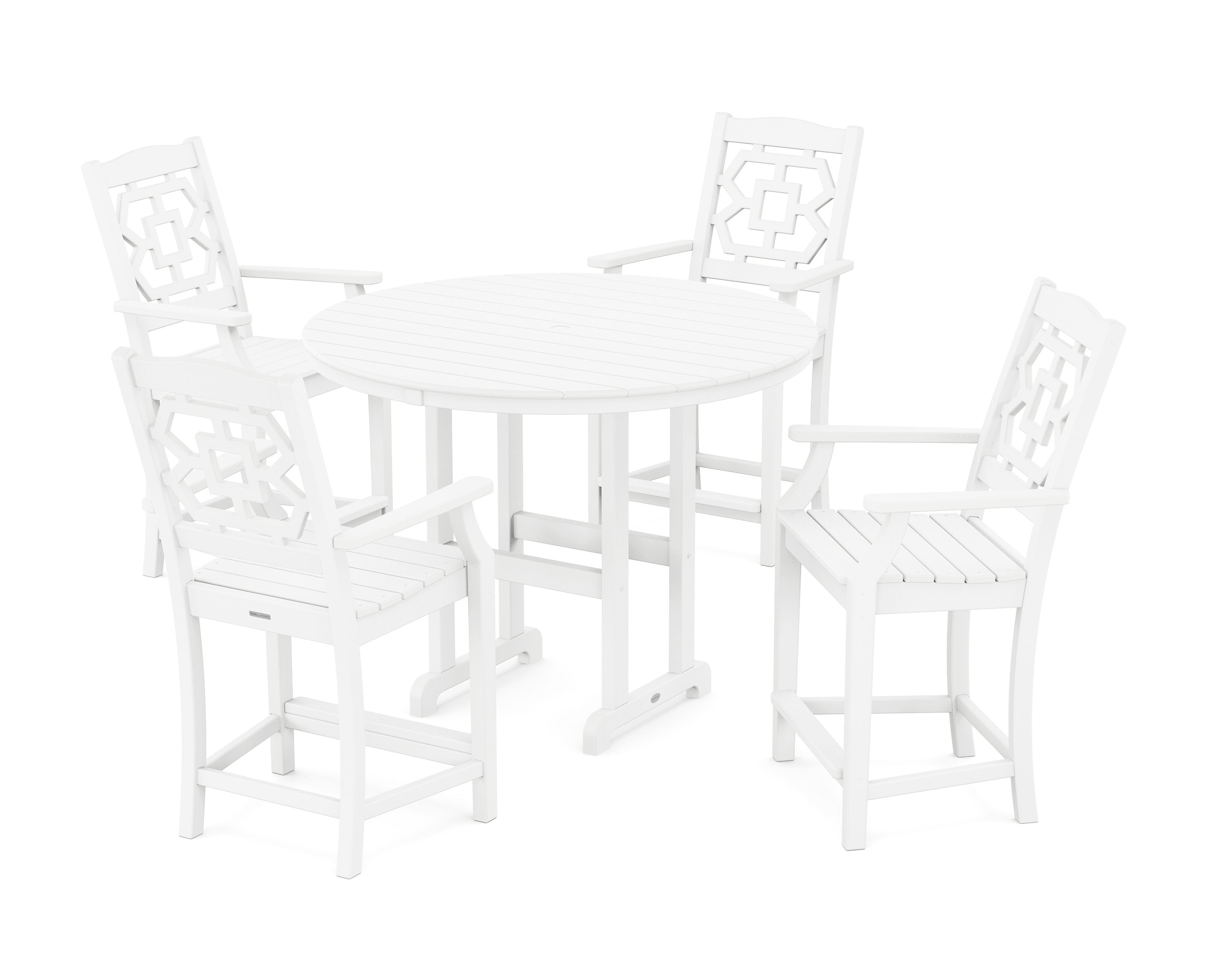 Chinoiserie 5-Piece Round Farmhouse Counter Set in White