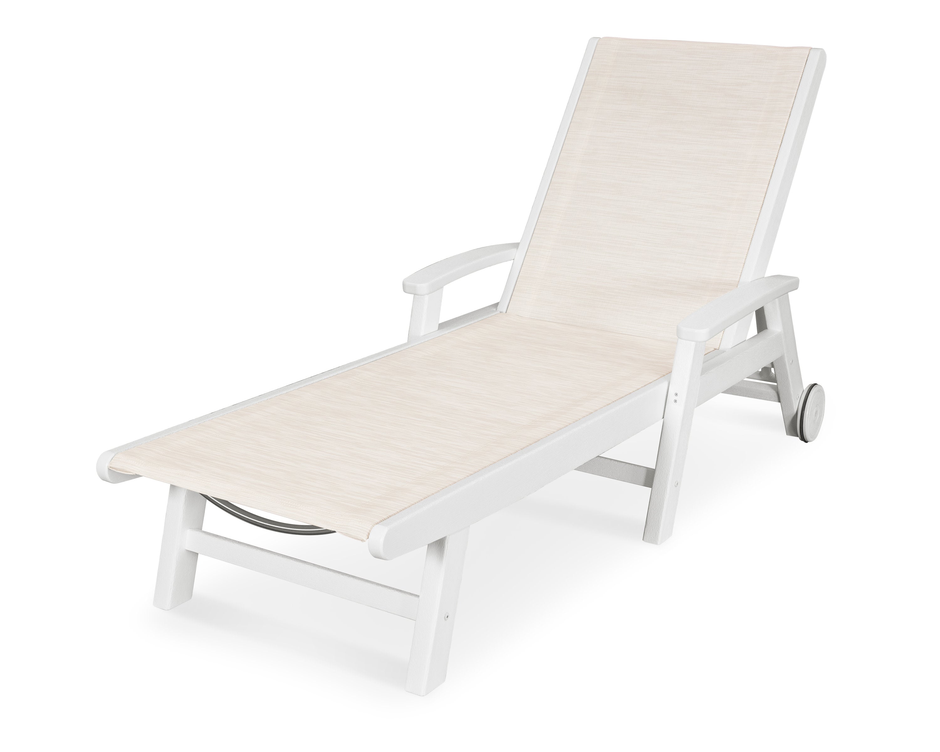 Coastal Chaise with Wheels in Vintage White / Parchment Sling