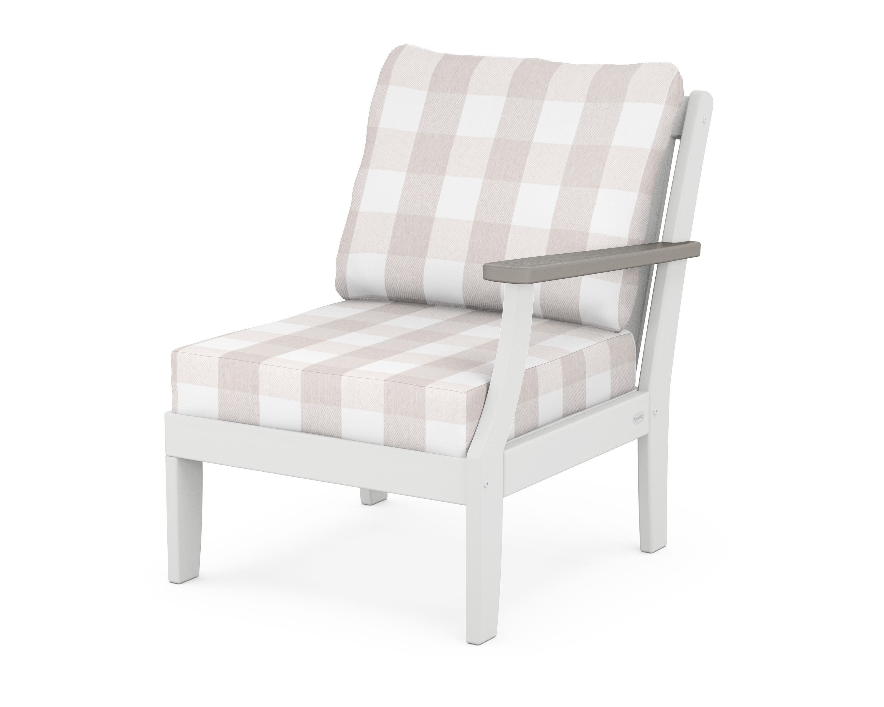 Braxton Modular Right Arm Chair in White / Driftwood / Buffalo Plaid Dune Burlap