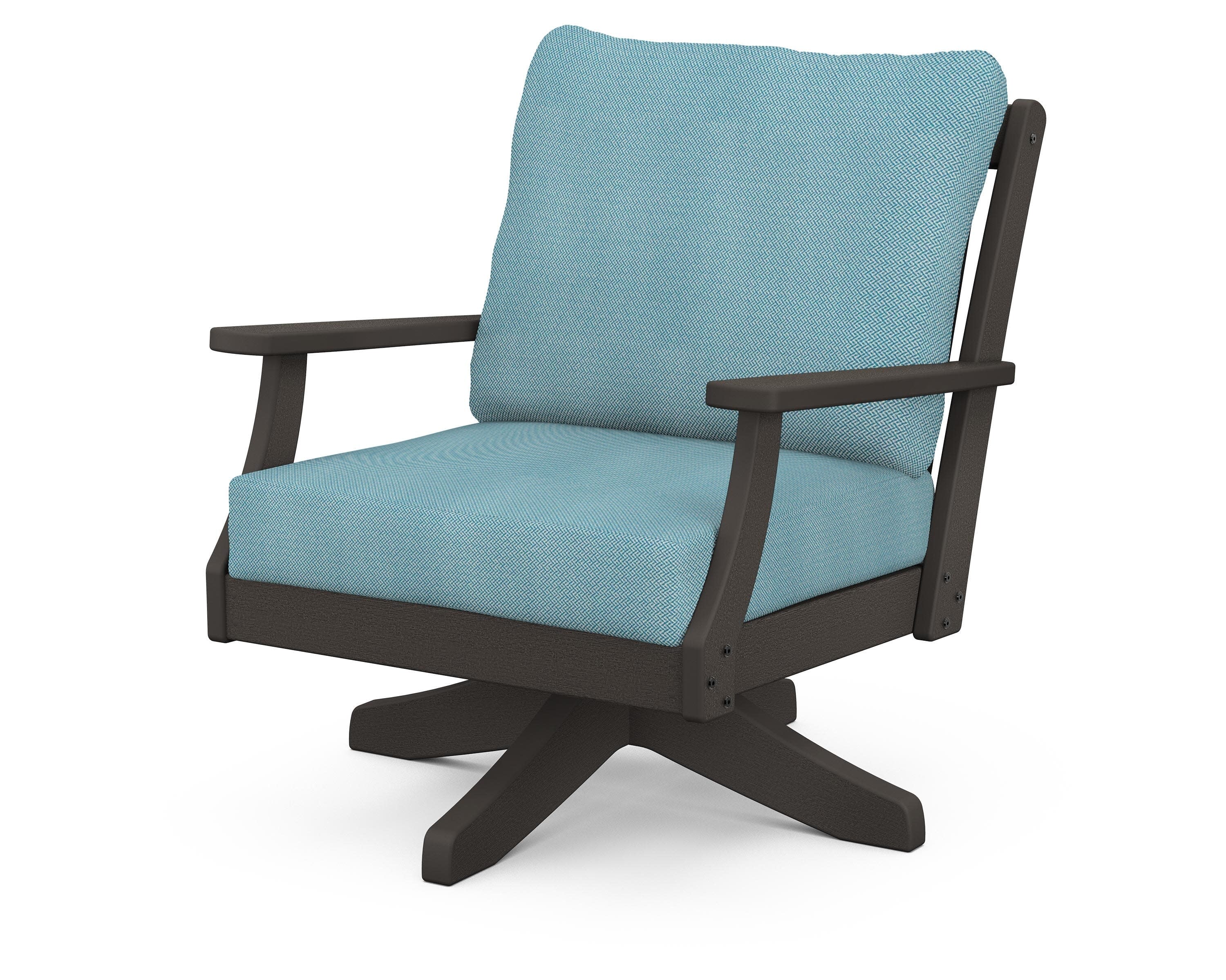 Braxton Deep Seating Swivel Chair in Vintage Coffee / Lattice Sky Blue
