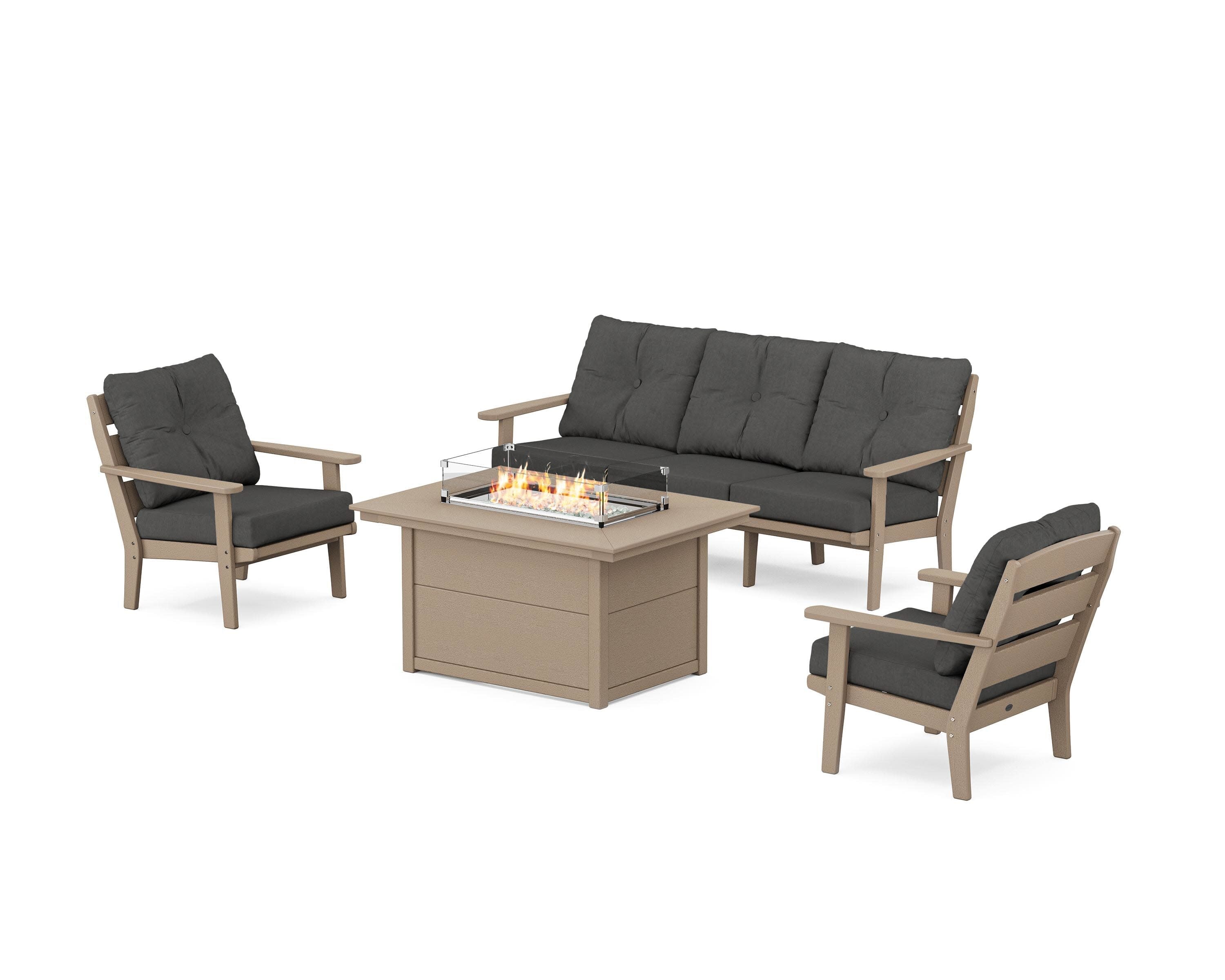 Lakeside Deep Seating Fire Pit Table Set in Vintage Sahara / Spectrum Carbon