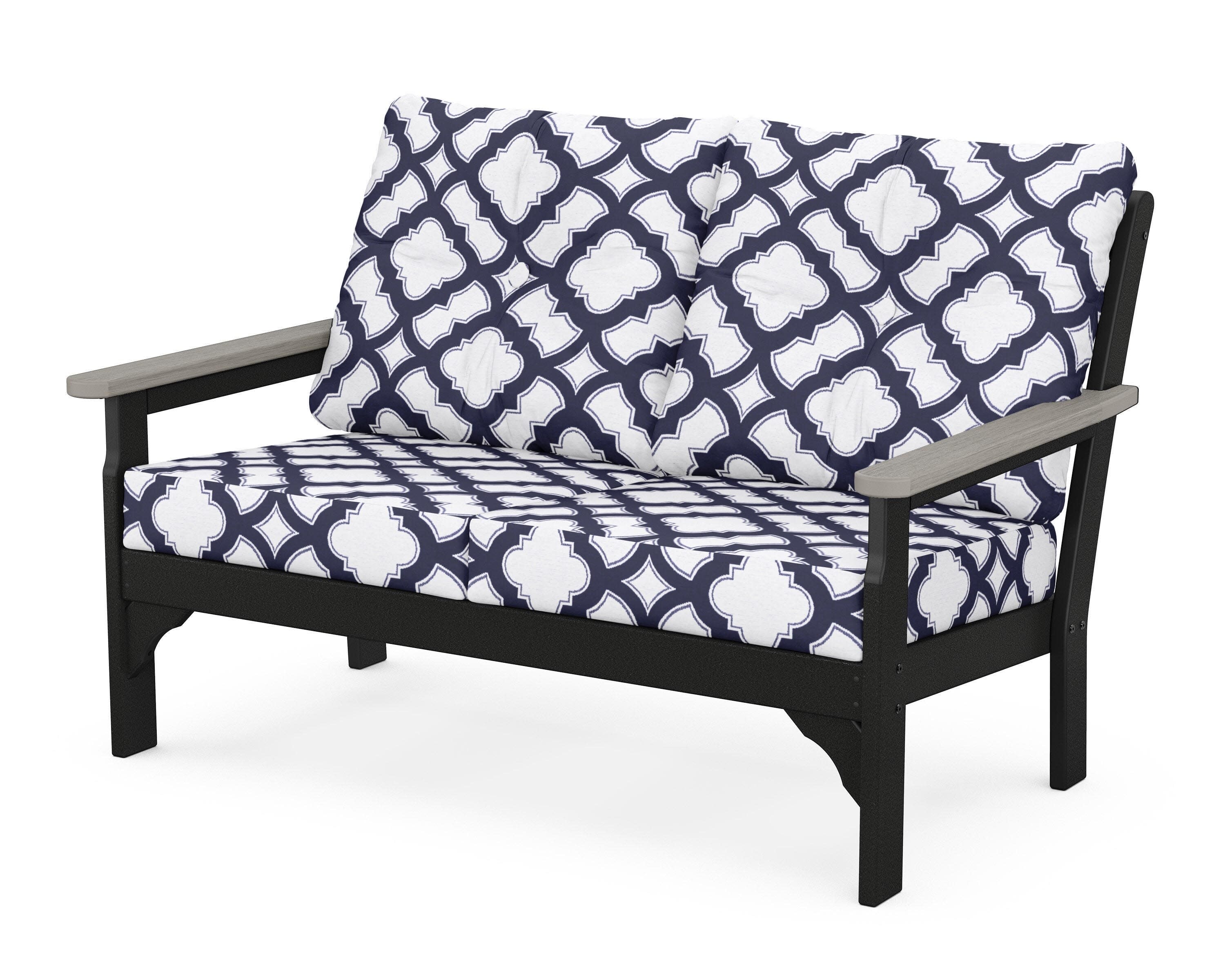 Vineyard Deep Seating Loveseat in Black / Driftwood / Trellis Navy