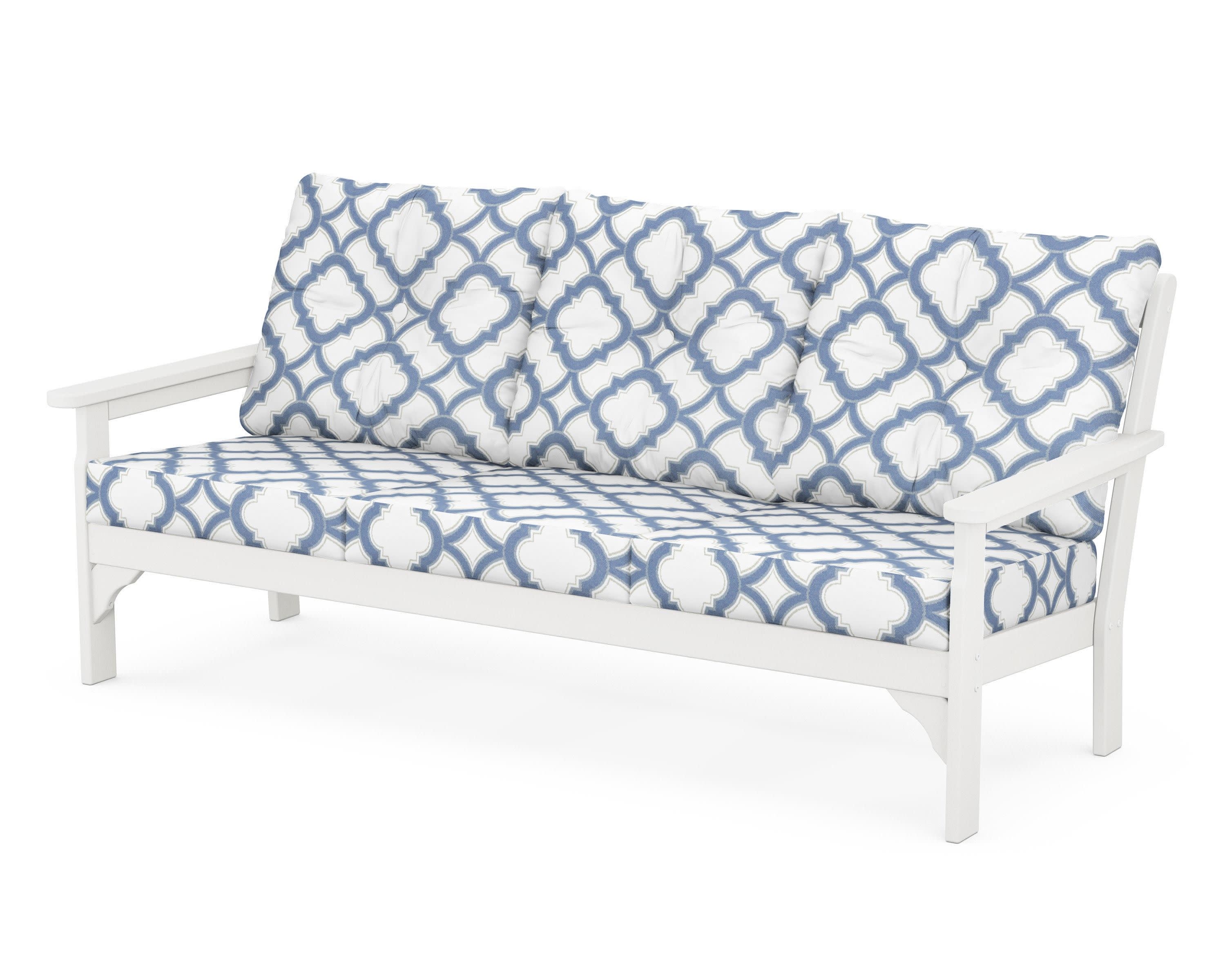 Vineyard Deep Seating Sofa in Vintage White / Trellis Sky Blue
