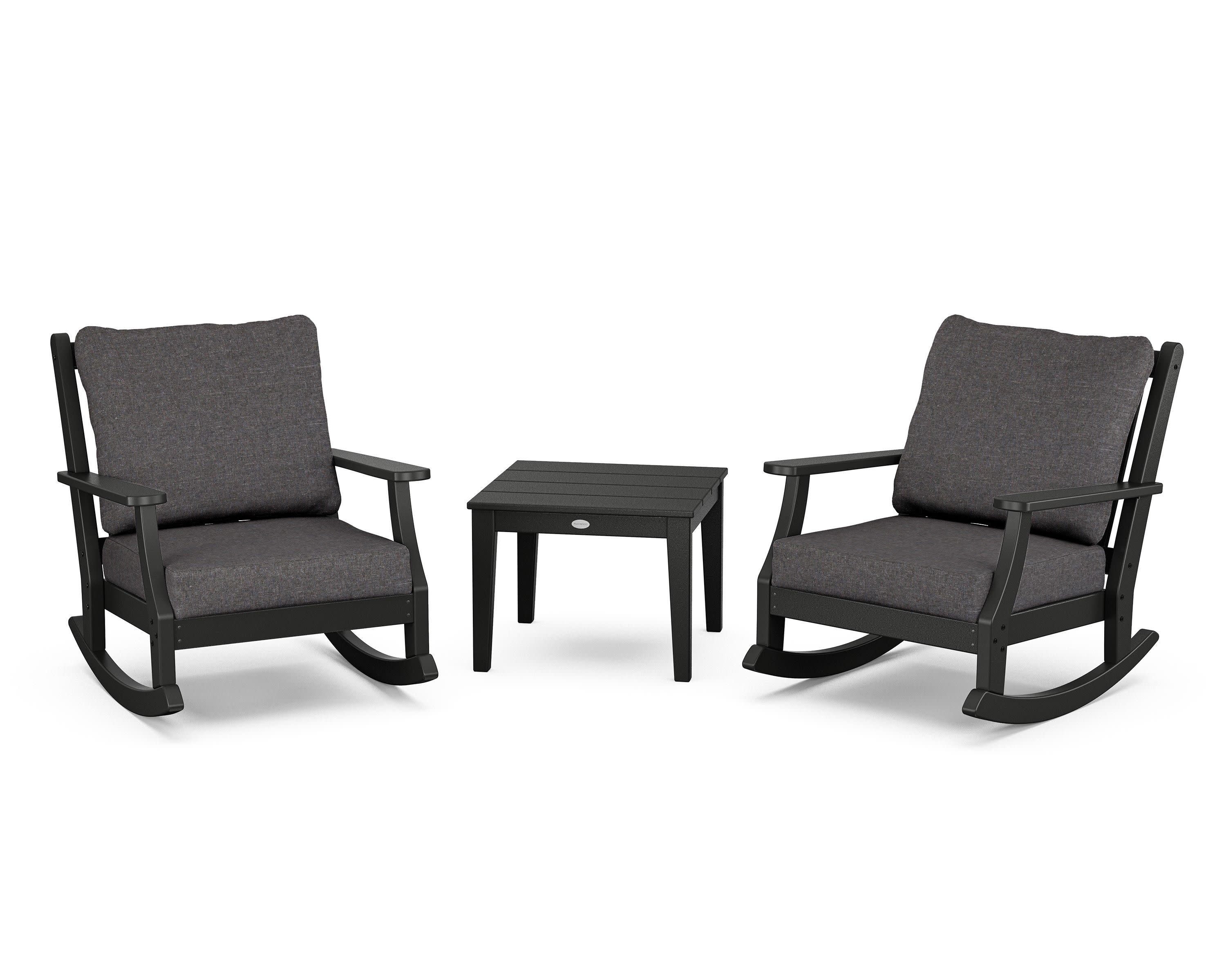 Wovendale 3-Piece Deep Seating Rocker Set in Black / Ash Charcoal