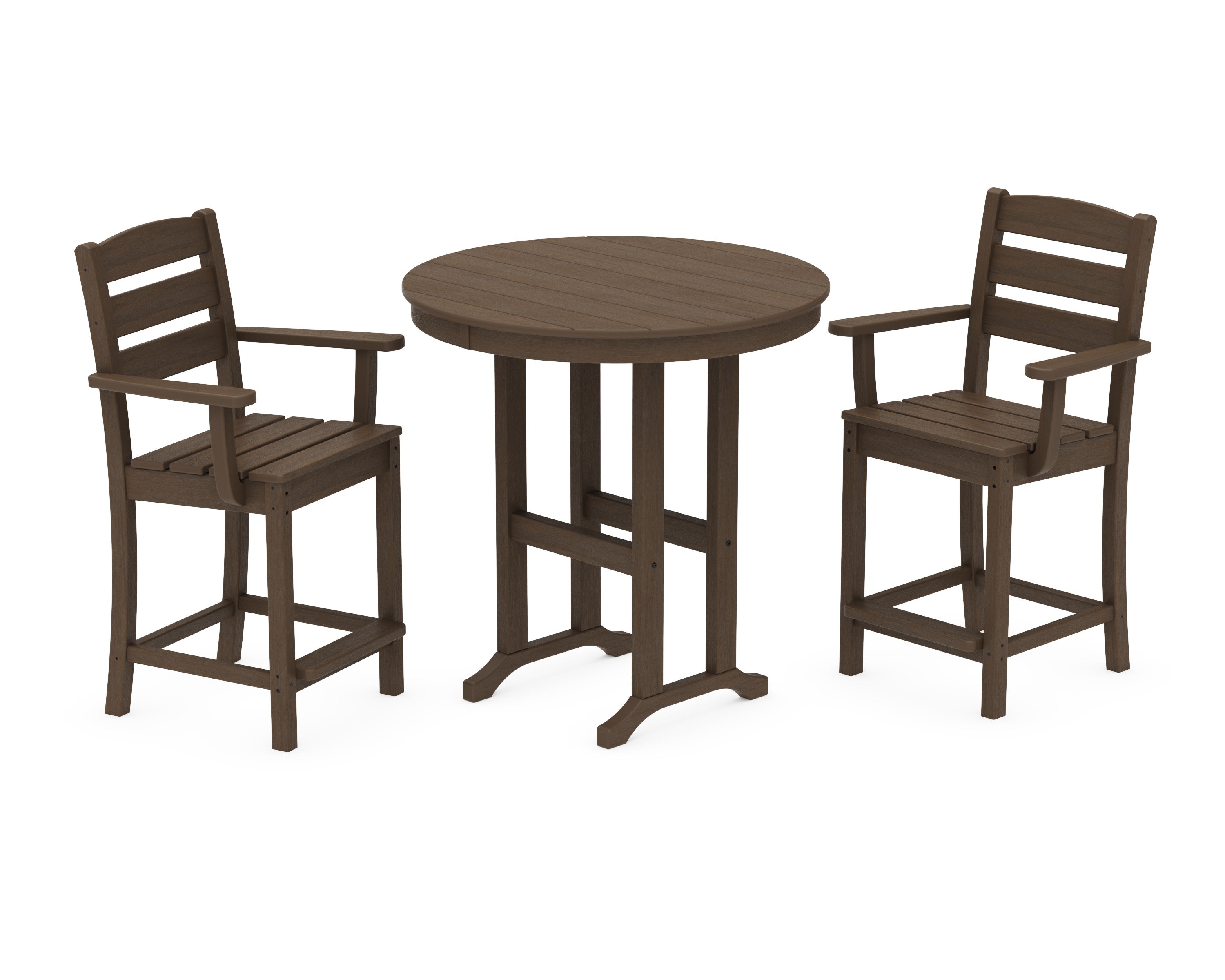 Lakeside 3-Piece Round Farmhouse Arm Chair Counter  Set in Kona