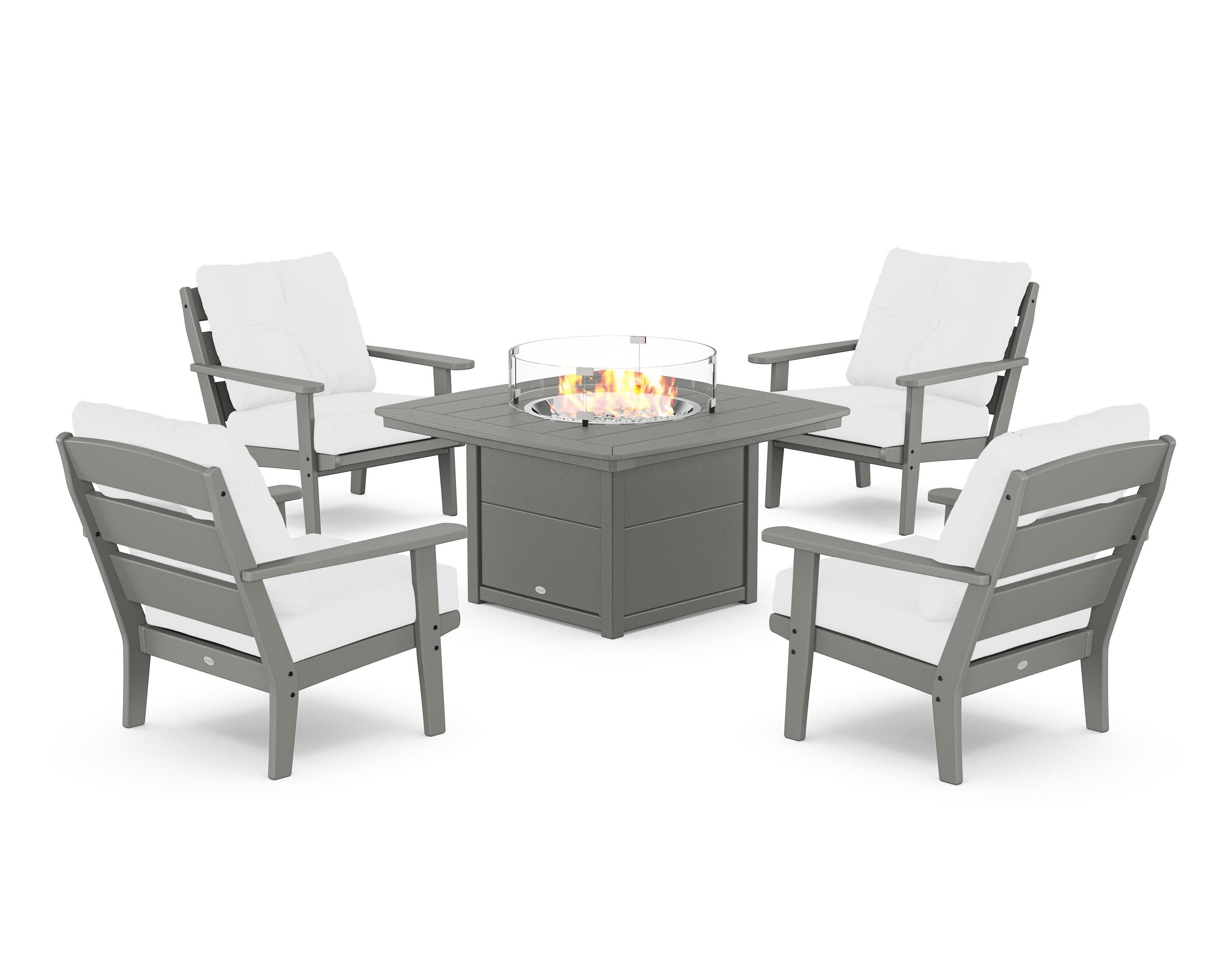 Lakeside 5-Piece Deep Seating Set with Nautical Fire Pit Table in Slate Grey / Natural
