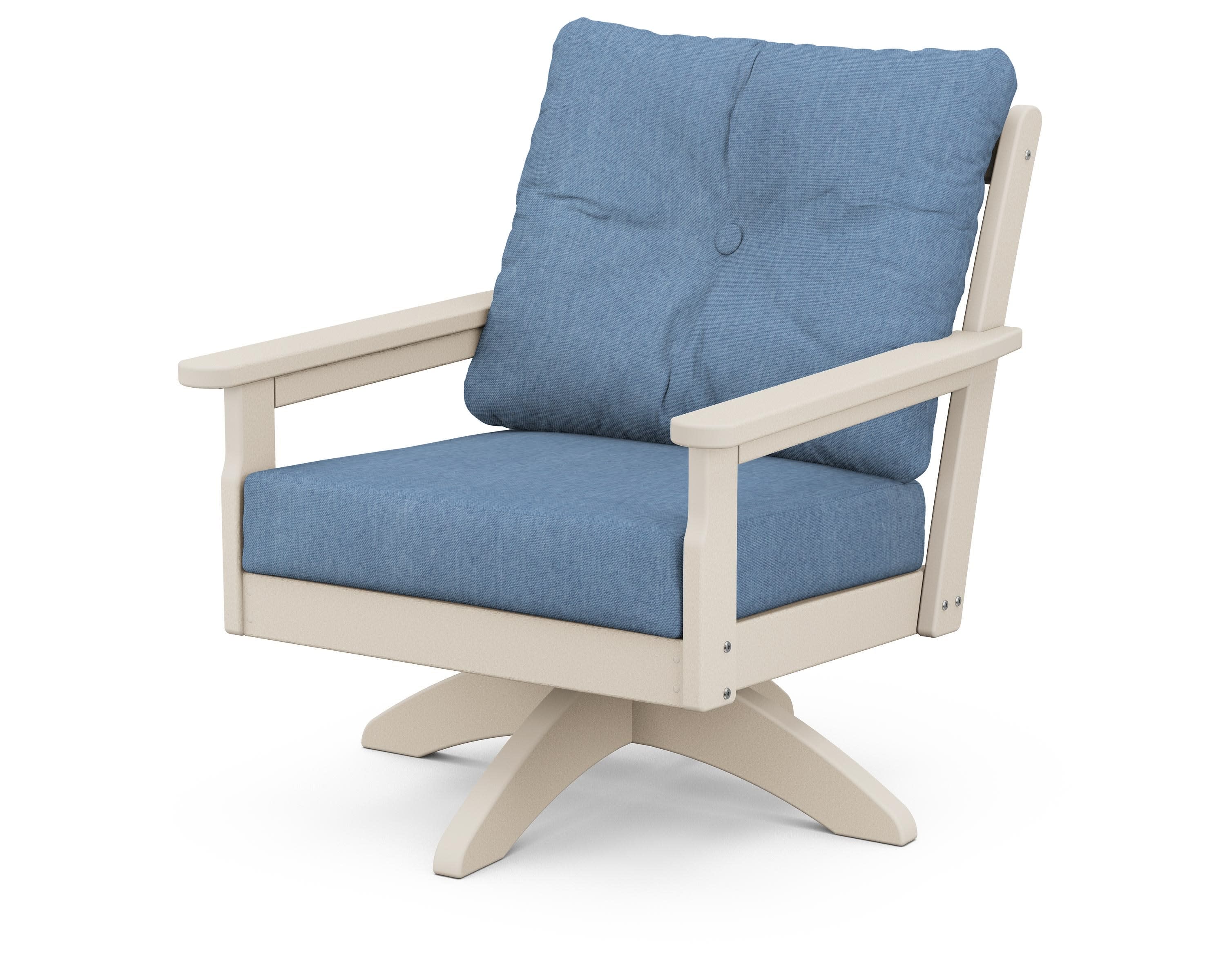 Vineyard Deep Seating Swivel Chair in Sand / Sky Blue
