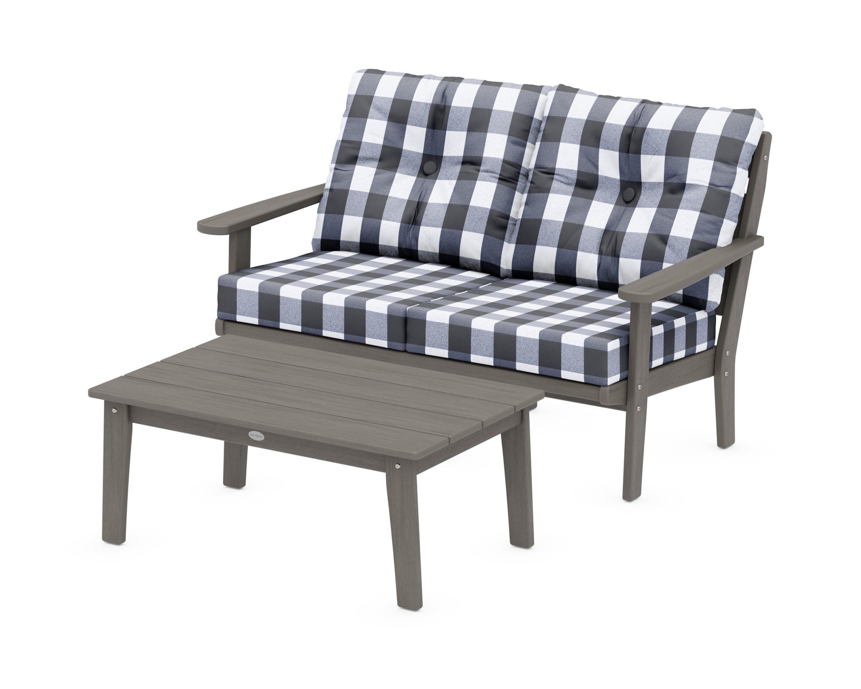 Lakeside 2-Piece Lounge Loveseat Set in Driftwood / Buffalo Plaid Marine Indigo