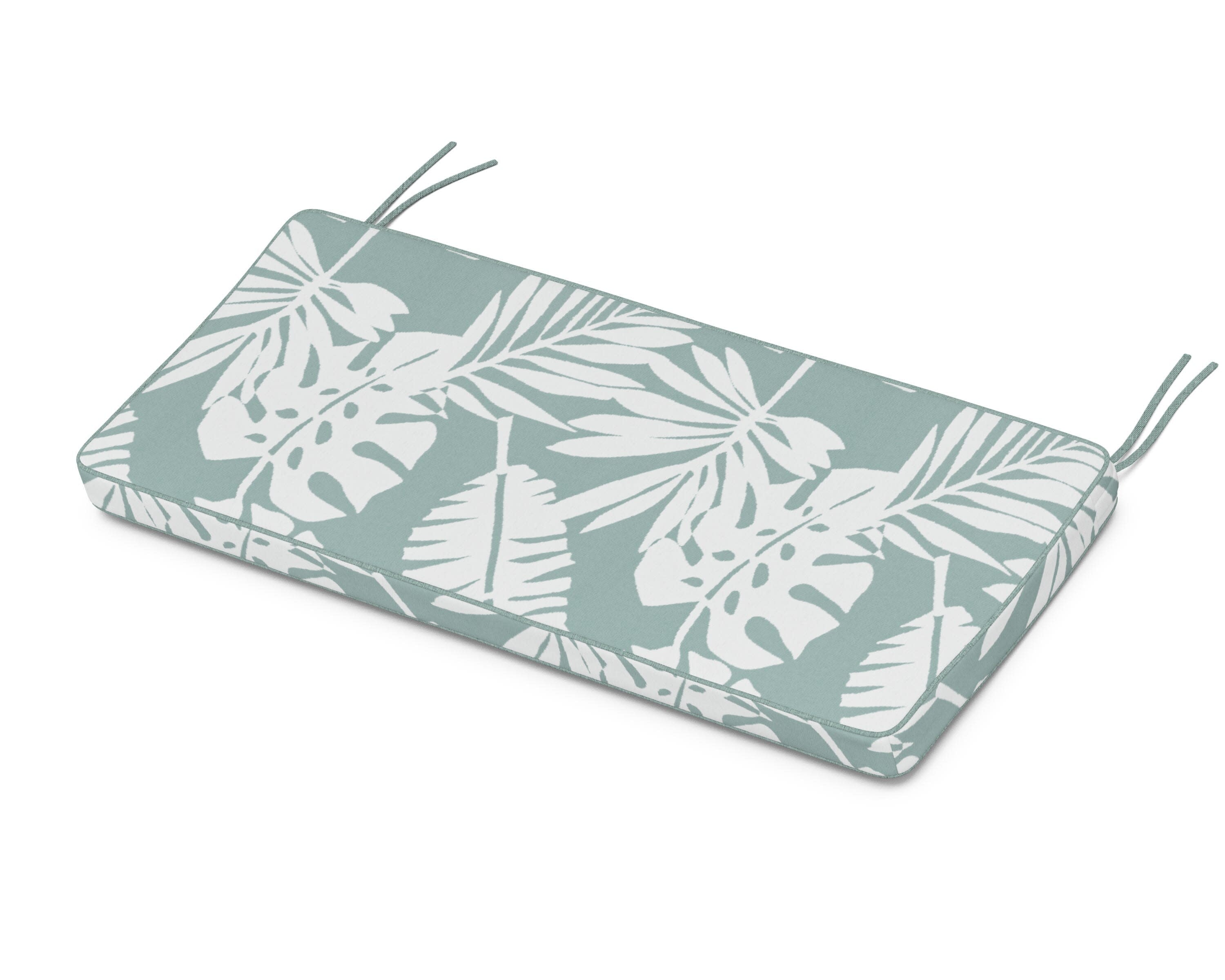 Chinoiserie Bench Seat Cushion in Leaf Glacier Spa