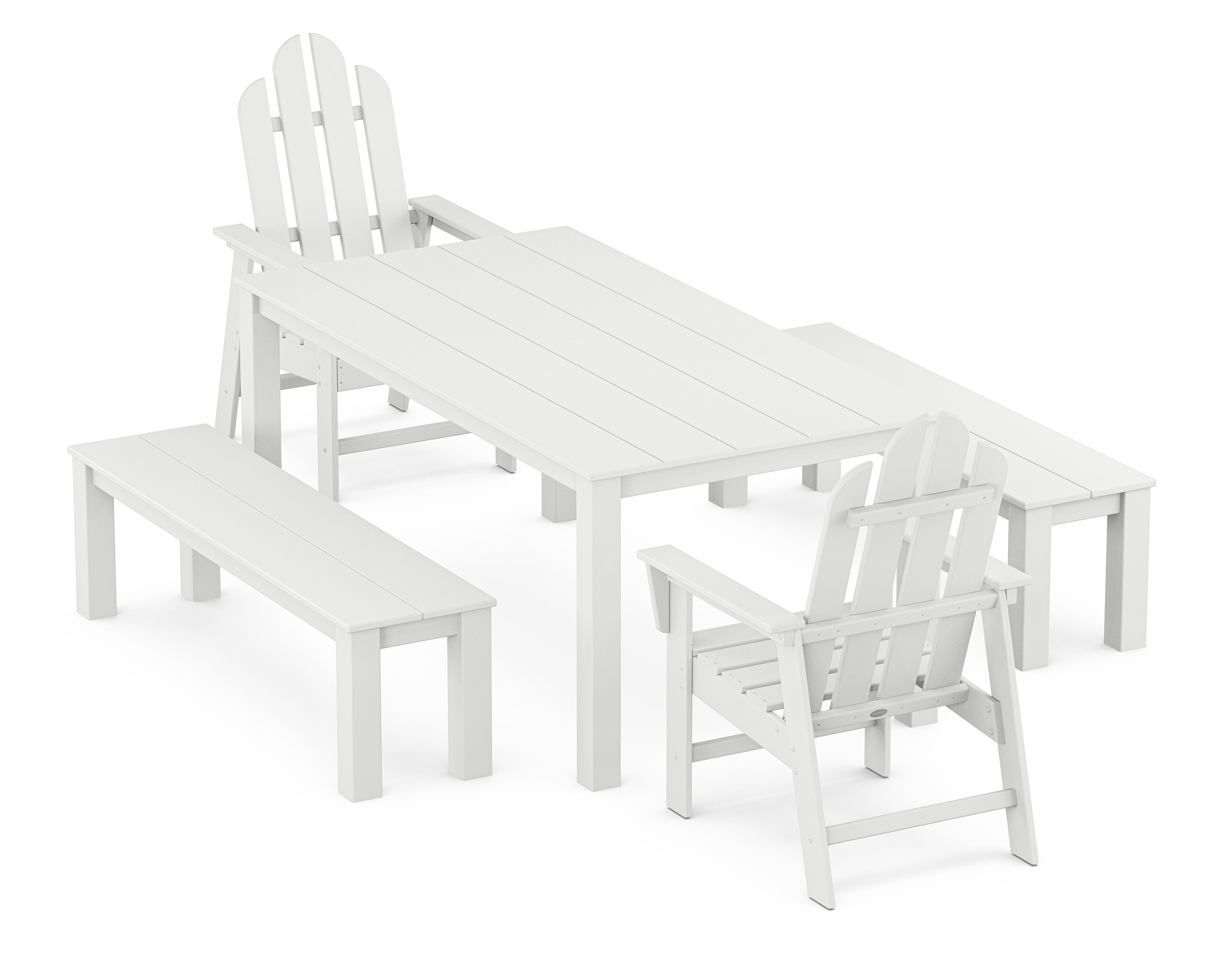 Long Island 5-Piece Parsons Dining Set with Benches in White