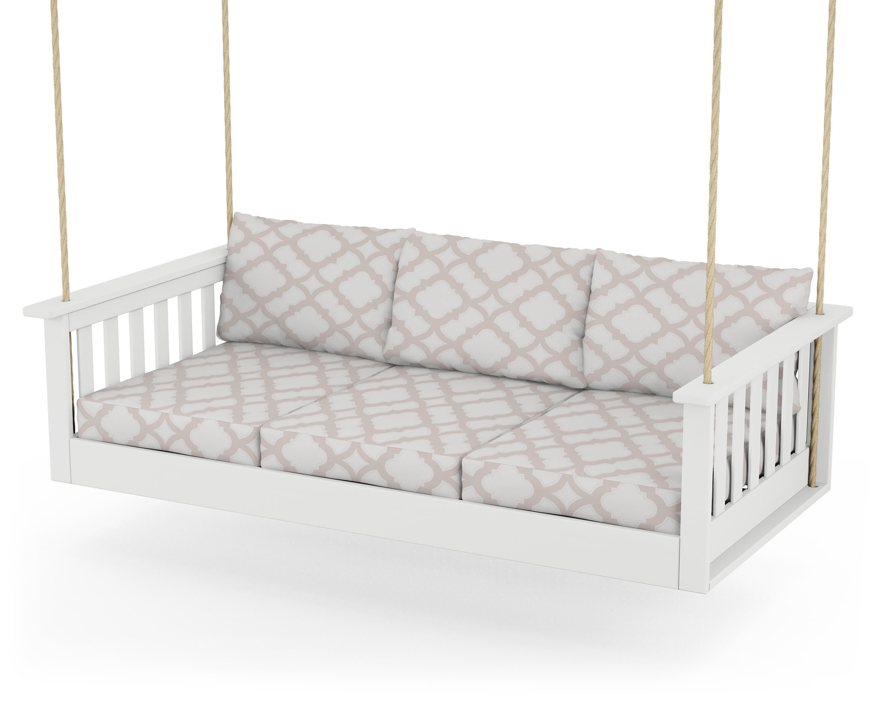 Vineyard Daybed Swing in White / Trellis Dune Burlap