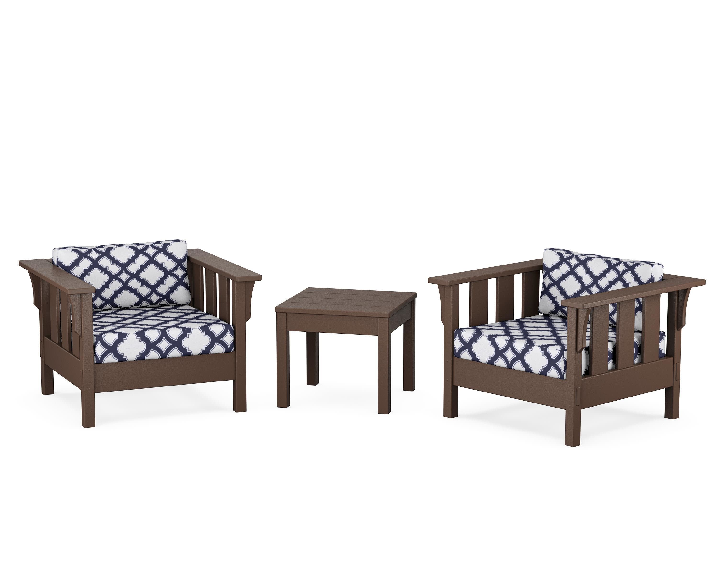 Acadia 3-Piece Deep Seating Set in Mahogany / Trellis Navy