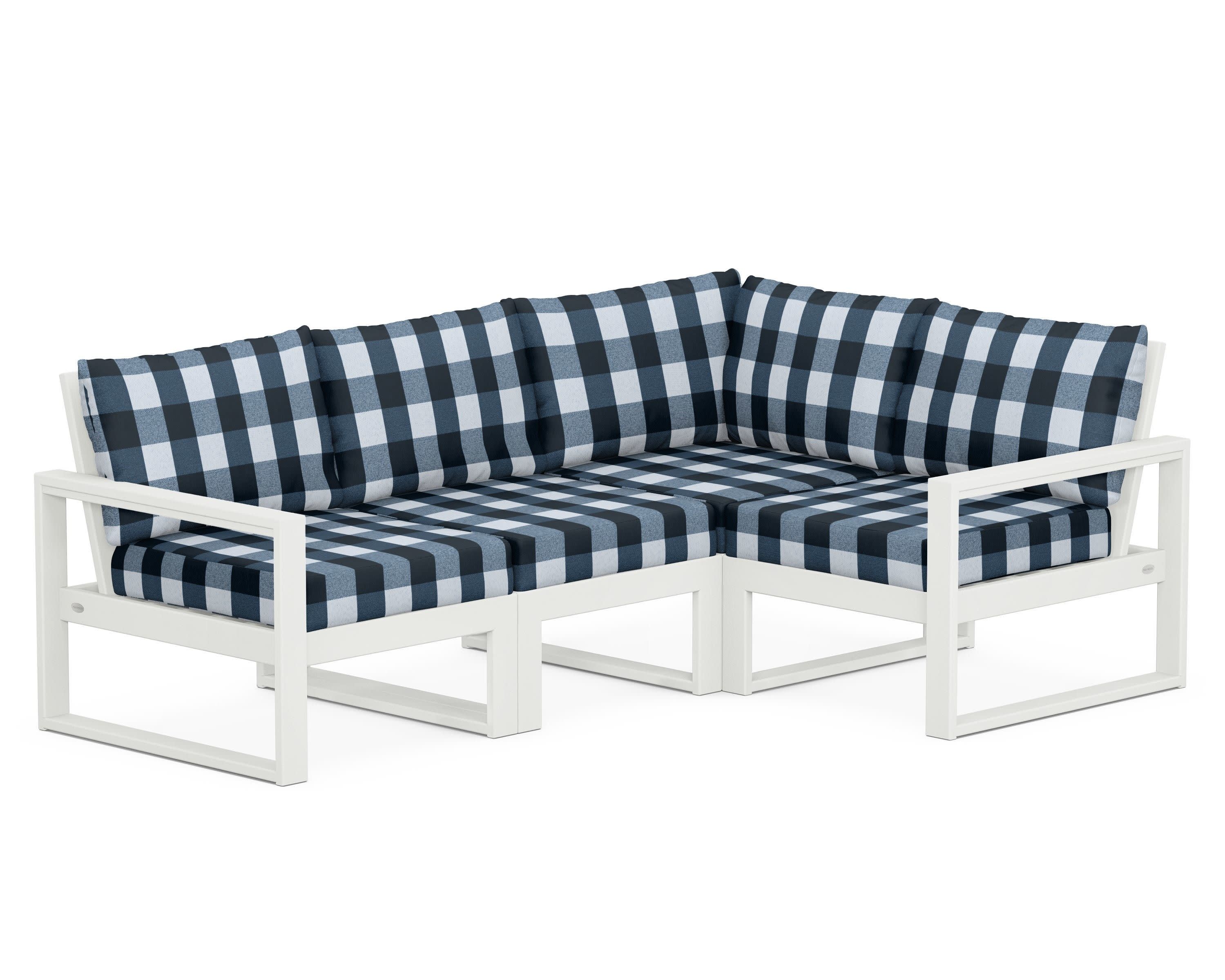 EDGE 4-Piece Modular Deep Seating Set in Vintage White / Buffalo Plaid Marine Indigo