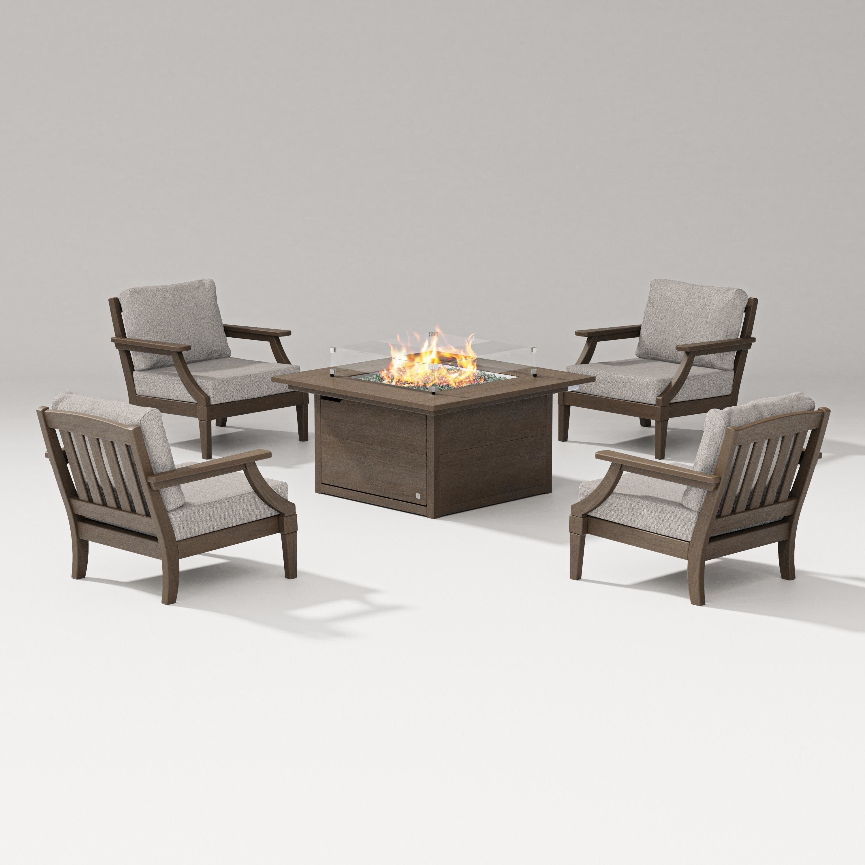 Estate 5-Piece Lounge Fire Table Set in Kona / Weathered Tweed