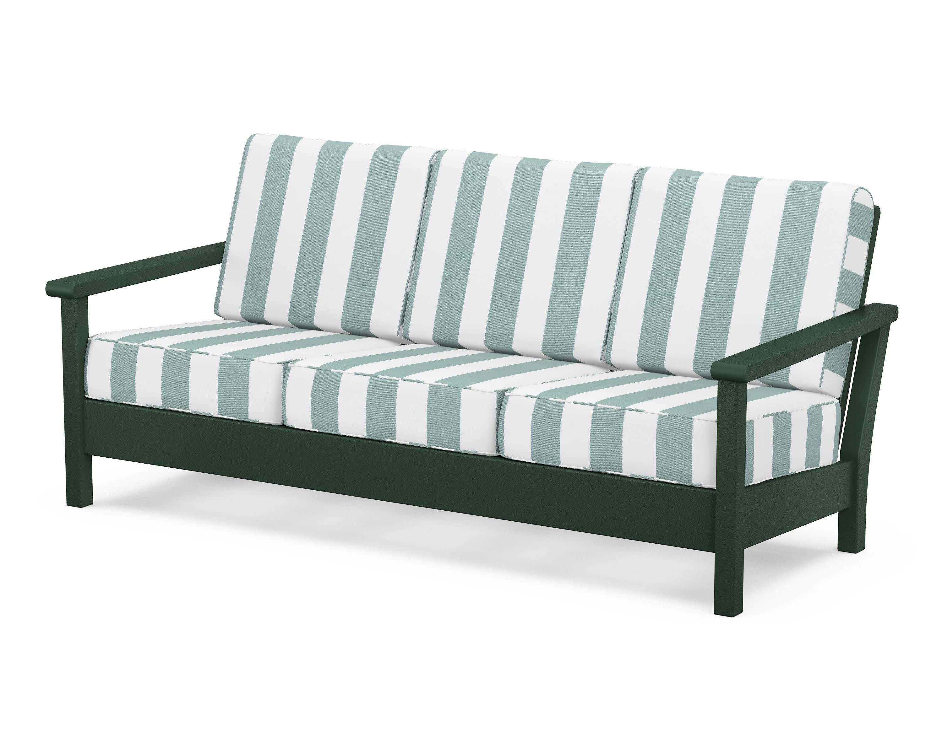 Harbour Deep Seating Sofa in Green / Cabana Stripe Glacier Spa