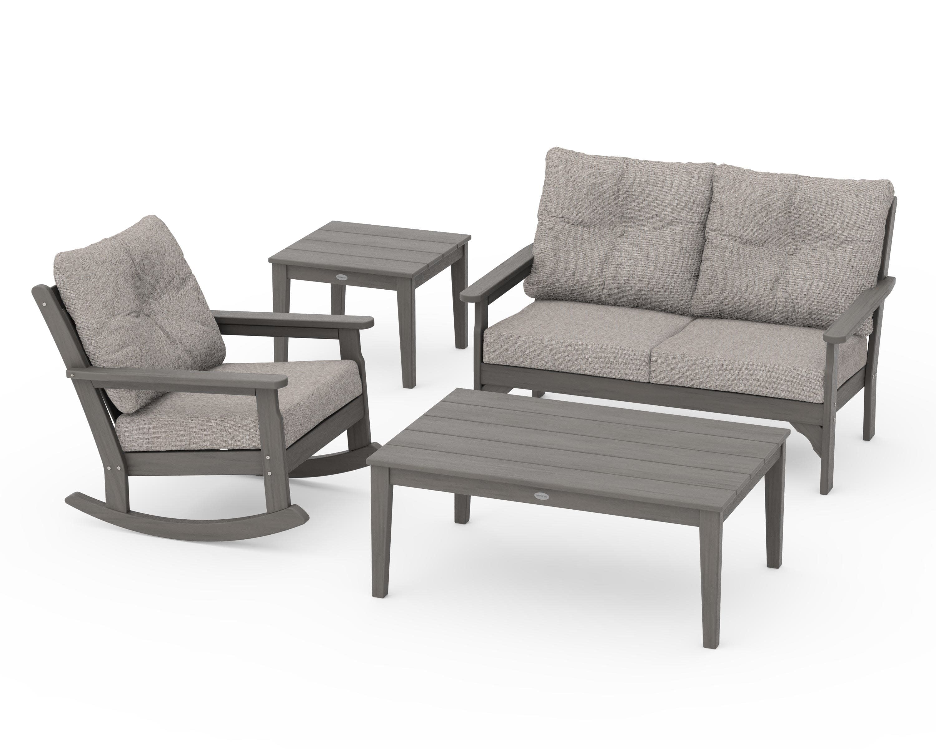 Vineyard 4-Piece Deep Seating Rocker Set in Driftwood / Weathered Tweed