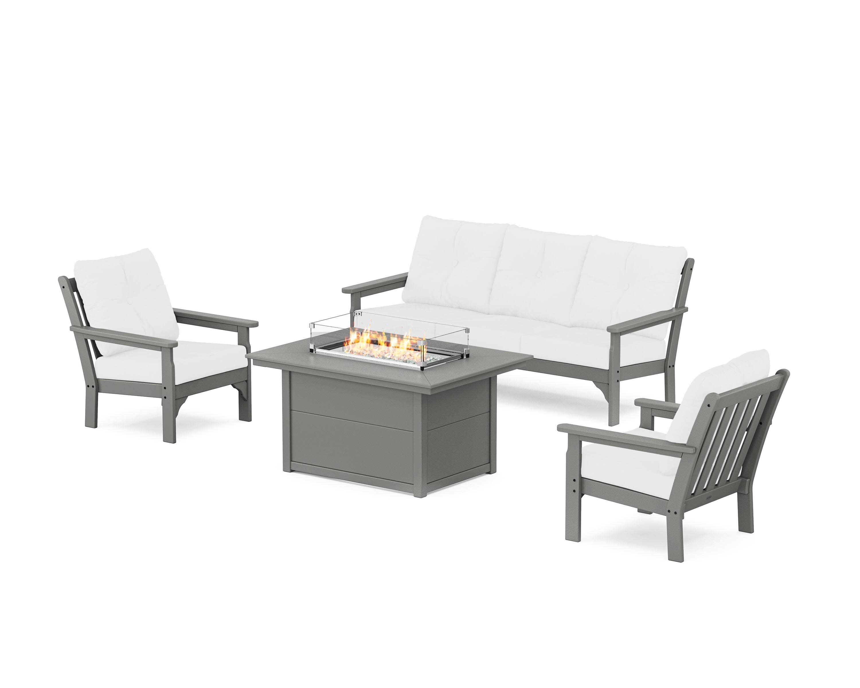 Vineyard Deep Seating Fire Pit Table Set in Slate Grey / Natural