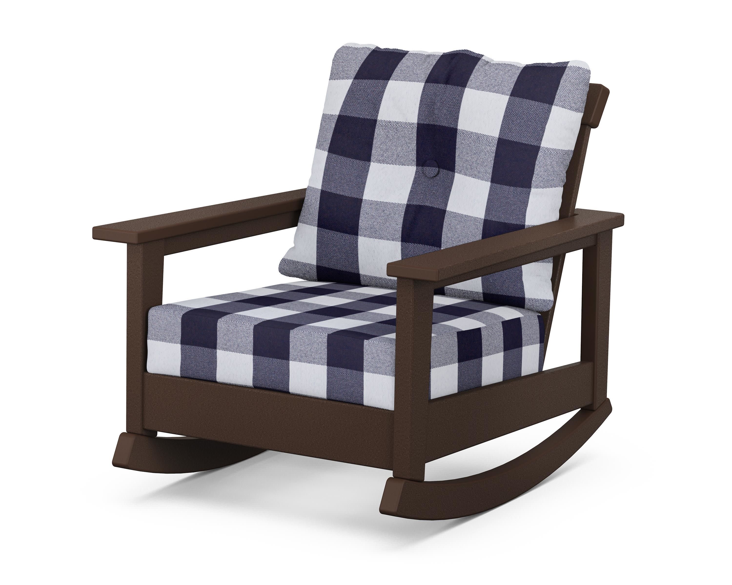 Prescott Deep Seating Rocking Chair in Mahogany / Buffalo Plaid Navy