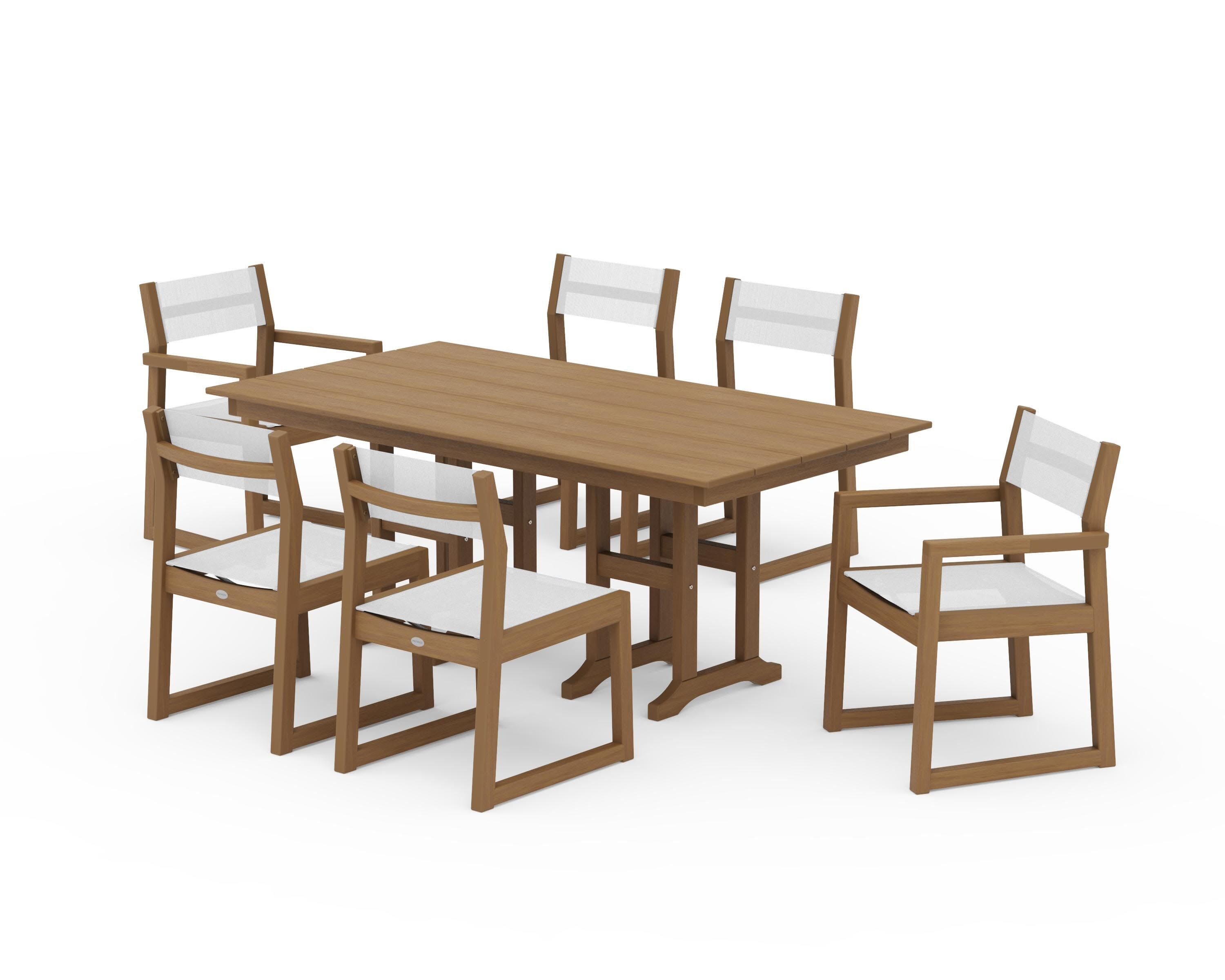 EDGE Sling 7-Piece Farmhouse Dining Set in Natural / White Sling