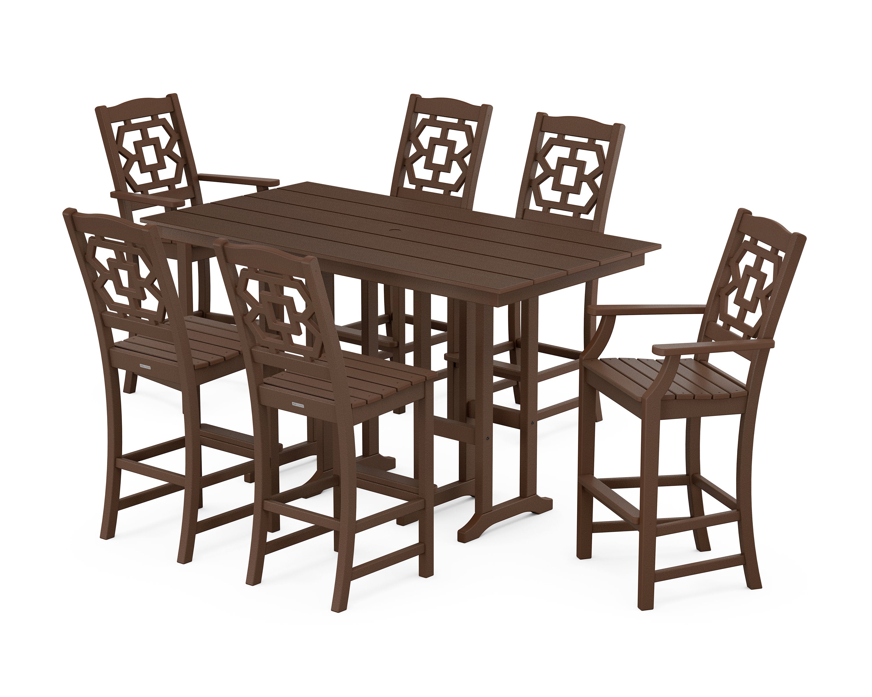 Chinoiserie 7-Piece Farmhouse Bar Set in Mahogany