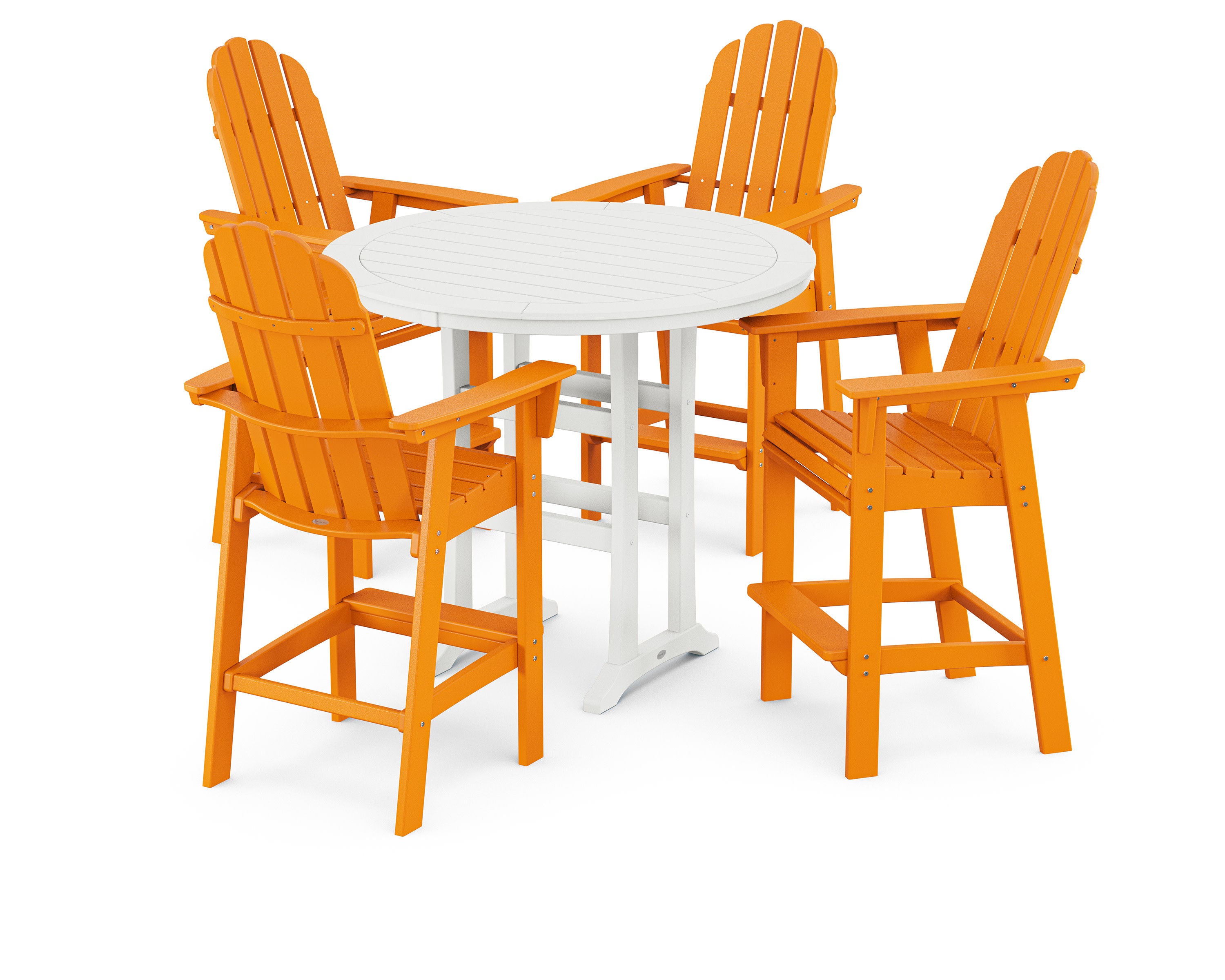 Vineyard Curveback Adirondack 5-Piece Nautical Trestle Bar Set in Tangerine / White